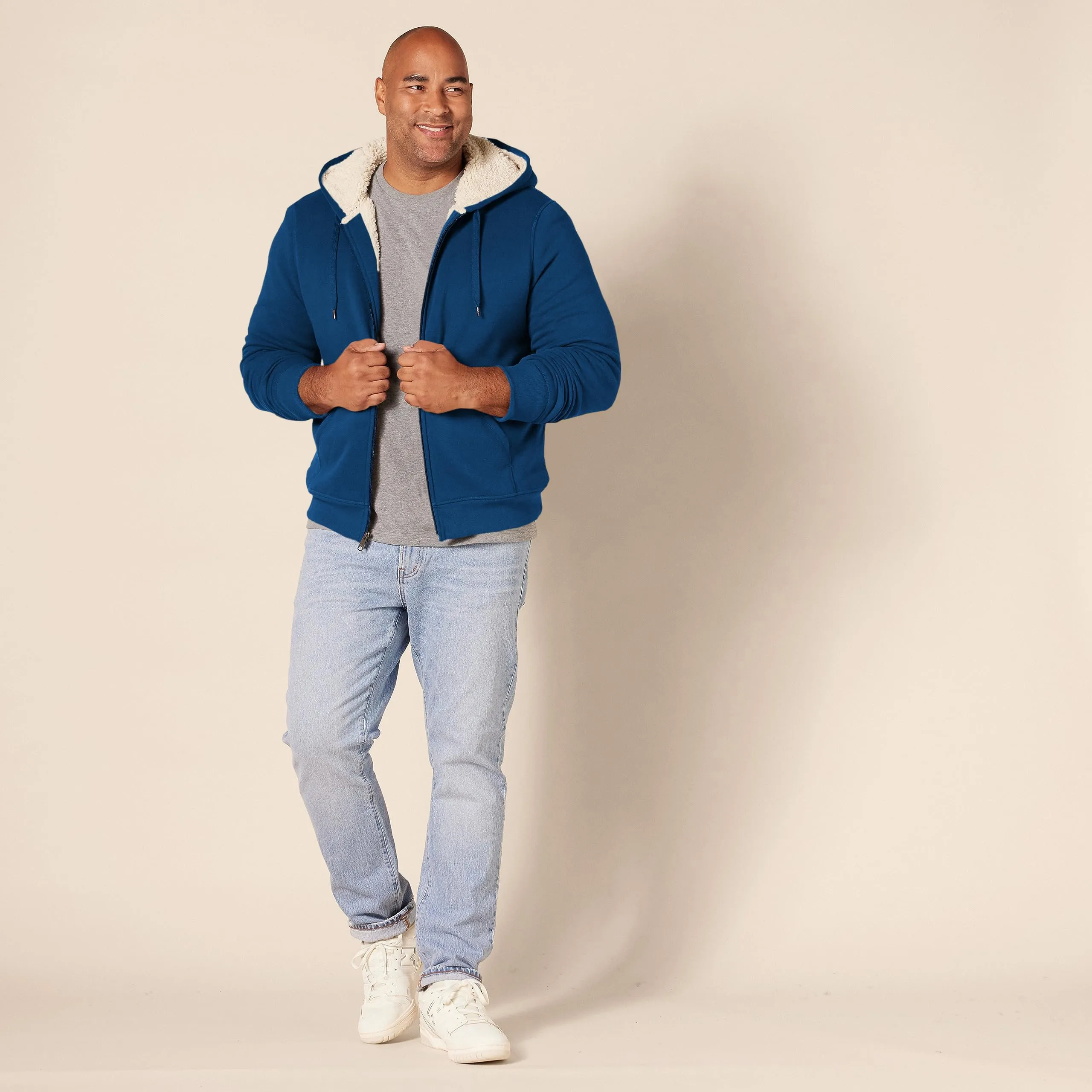 Amazon Essentials Felpa con Cappuccio e Cerniera Integrale in Pile Foderata in Sherpa Uomo, Blu Scuro, L - immagine 7
