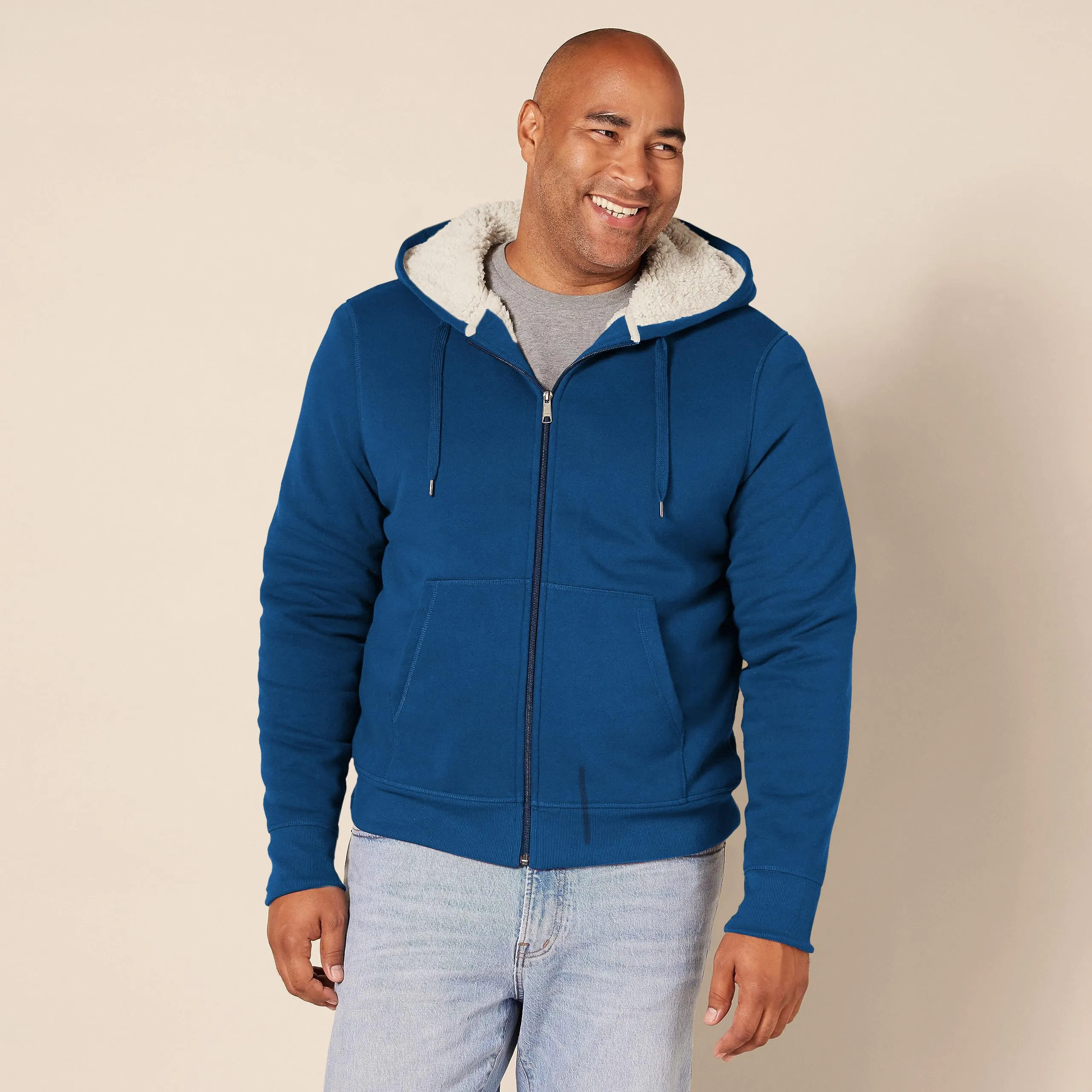 Amazon Essentials Felpa con Cappuccio e Cerniera Integrale in Pile Foderata in Sherpa Uomo, Blu Scuro, XXL - immagine 5