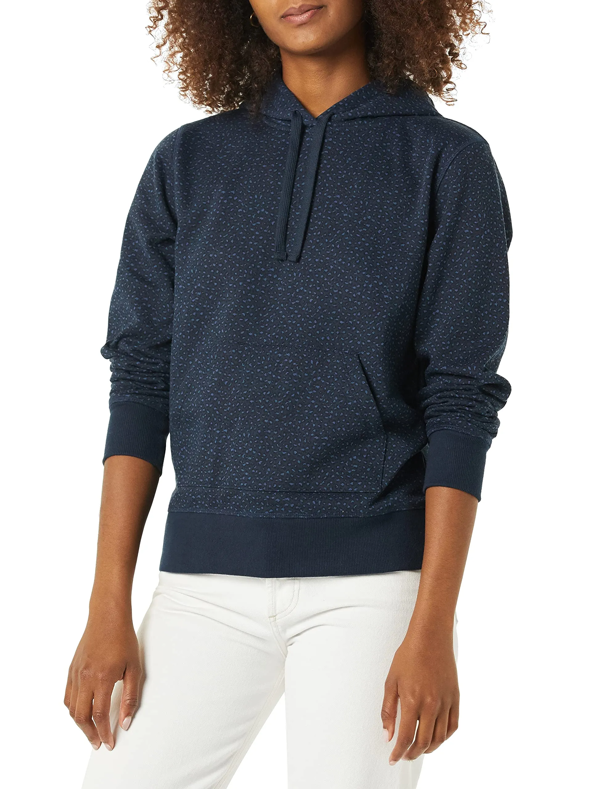 Amazon Essentials Felpa con Cappuccio in Pile Donna, Blu Marino Maculata, M - immagine 1