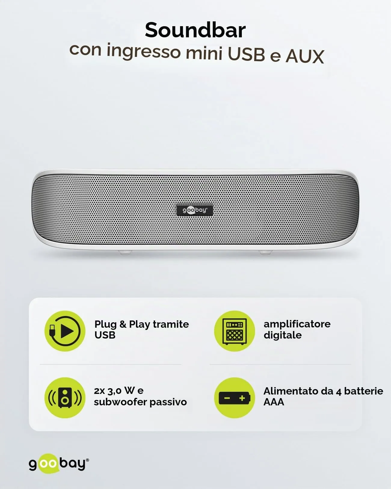 Goobay 95122 SoundBar Sistema Audio a 2 Vie 6W, Bianco - immagine 2