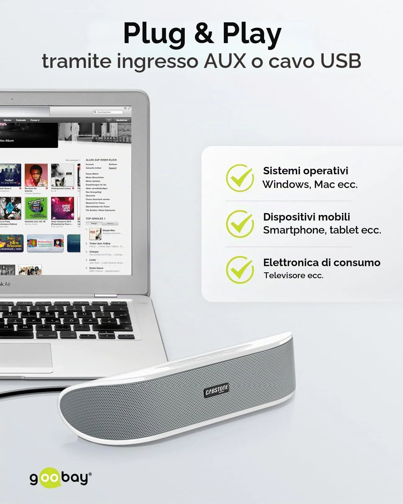 Goobay 95122 SoundBar Sistema Audio a 2 Vie 6W, Bianco - immagine 6