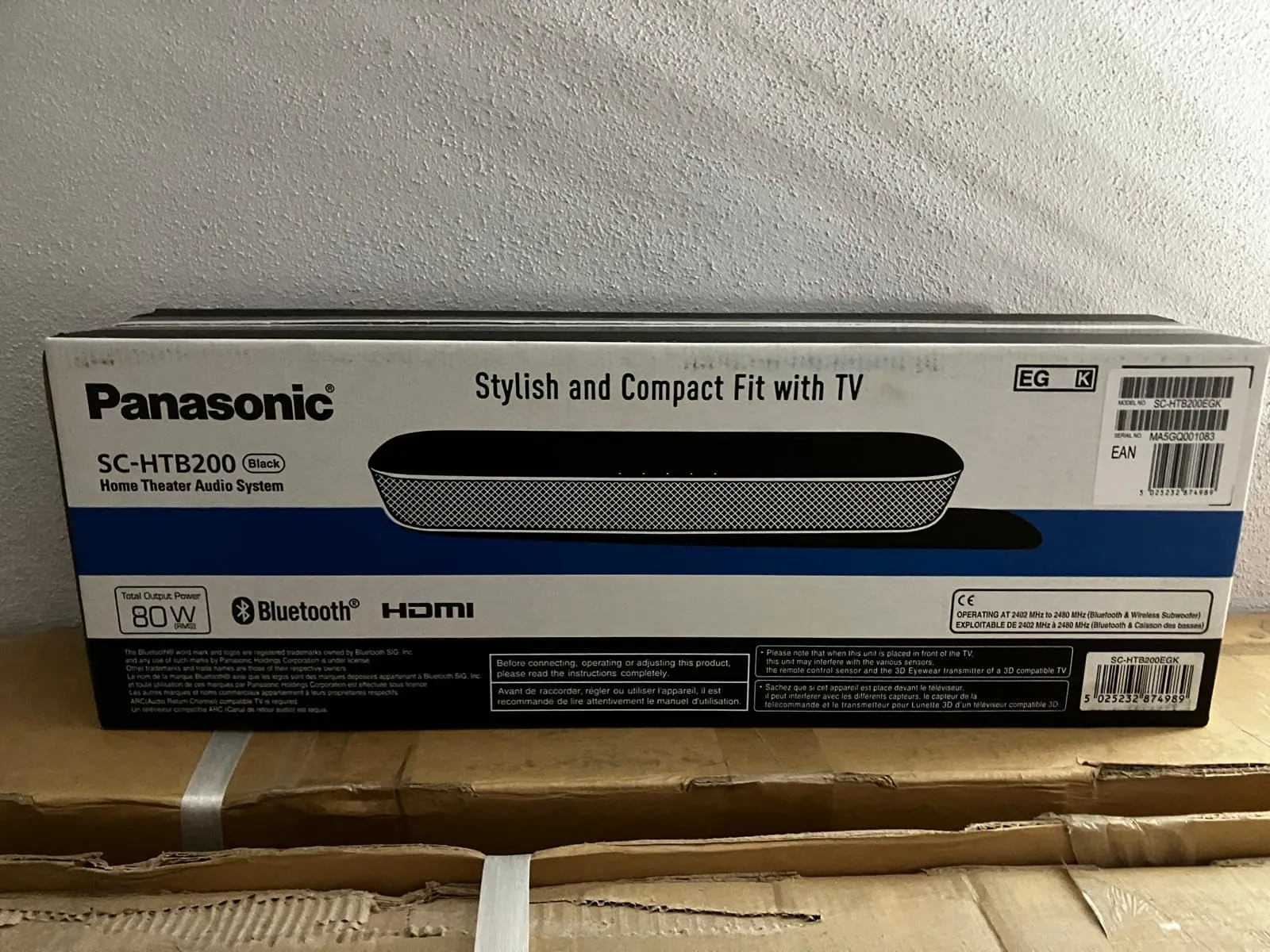 Panasonic SC-HTB200EGK Soundbar 80W Bluetooth, 2 Ch, HDMI ARC, Optical Input, Black - immagine 2