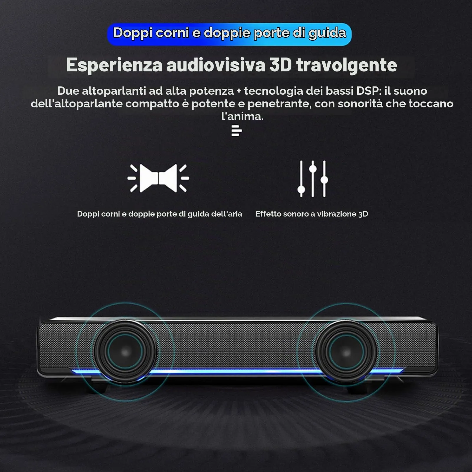 docooler Mini Soundbar Stereo Subwoofer with USB and 3.5mm Audio Input for PC Laptop Smartphone Tablet MP3 MP4 - immagine 4