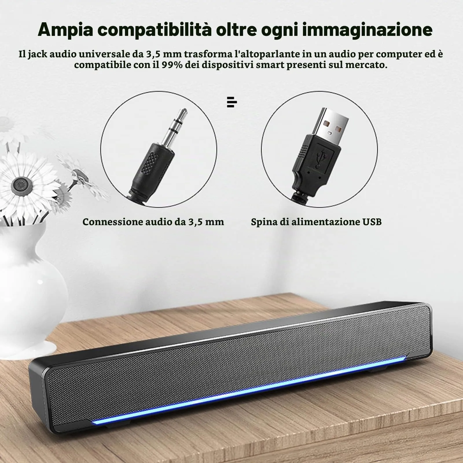 docooler Mini Soundbar Stereo Subwoofer with USB and 3.5mm Audio Input for PC Laptop Smartphone Tablet MP3 MP4 - immagine 6