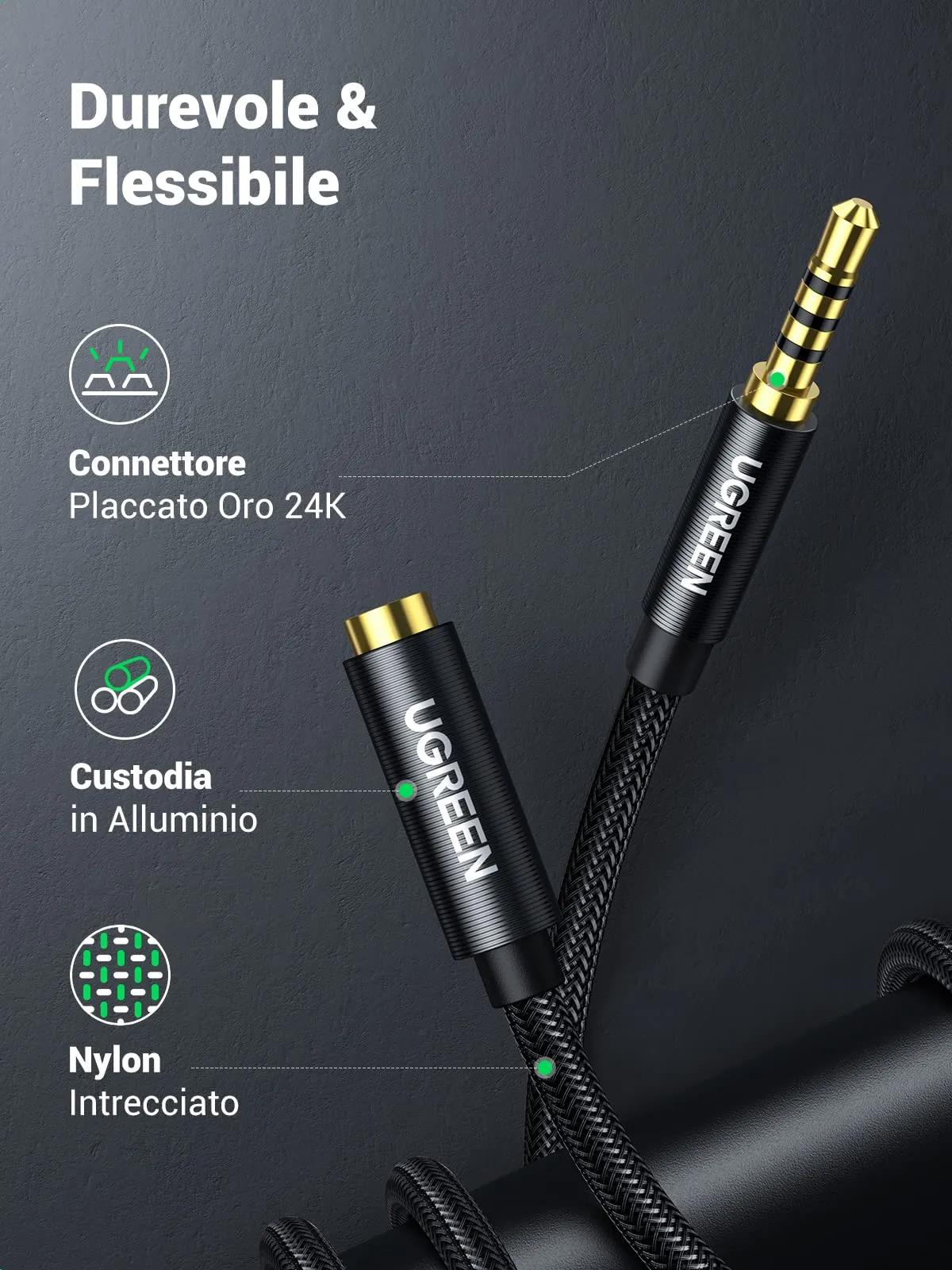 UGREEN Cavo Prolunga Jack 3,5mm con Microfono 4 Poli, 1m - immagine 5