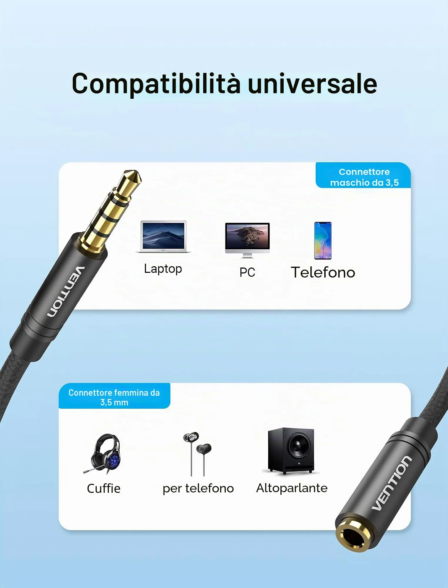 VENTION Prolunga Cuffie Jack 3,5mm Cavo Audio Stereo Aux Maschio a Femmina, 2m - immagine 4
