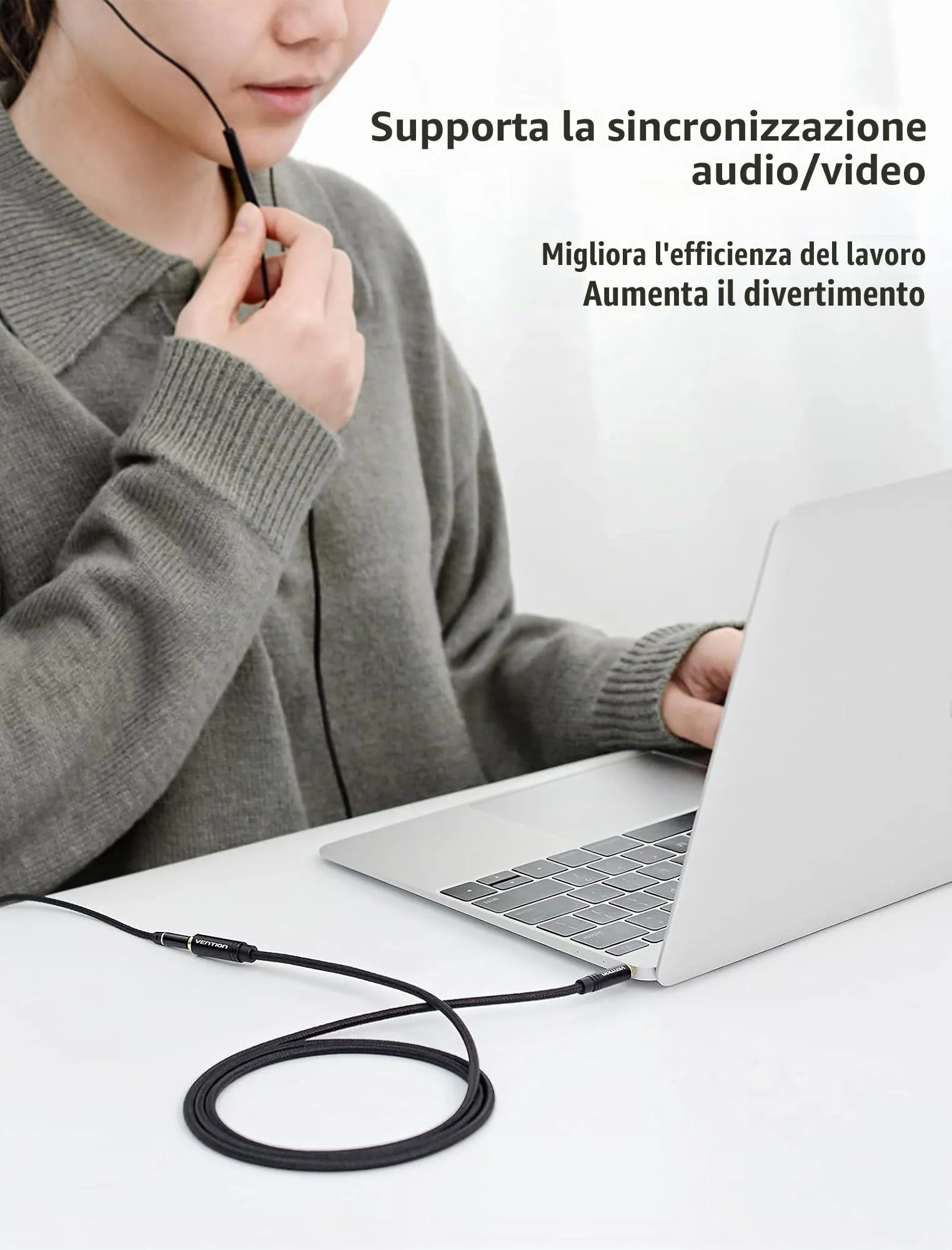 VENTION Prolunga Cuffie Jack 3,5mm Cavo Audio Stereo Aux Maschio a Femmina 1m - immagine 7
