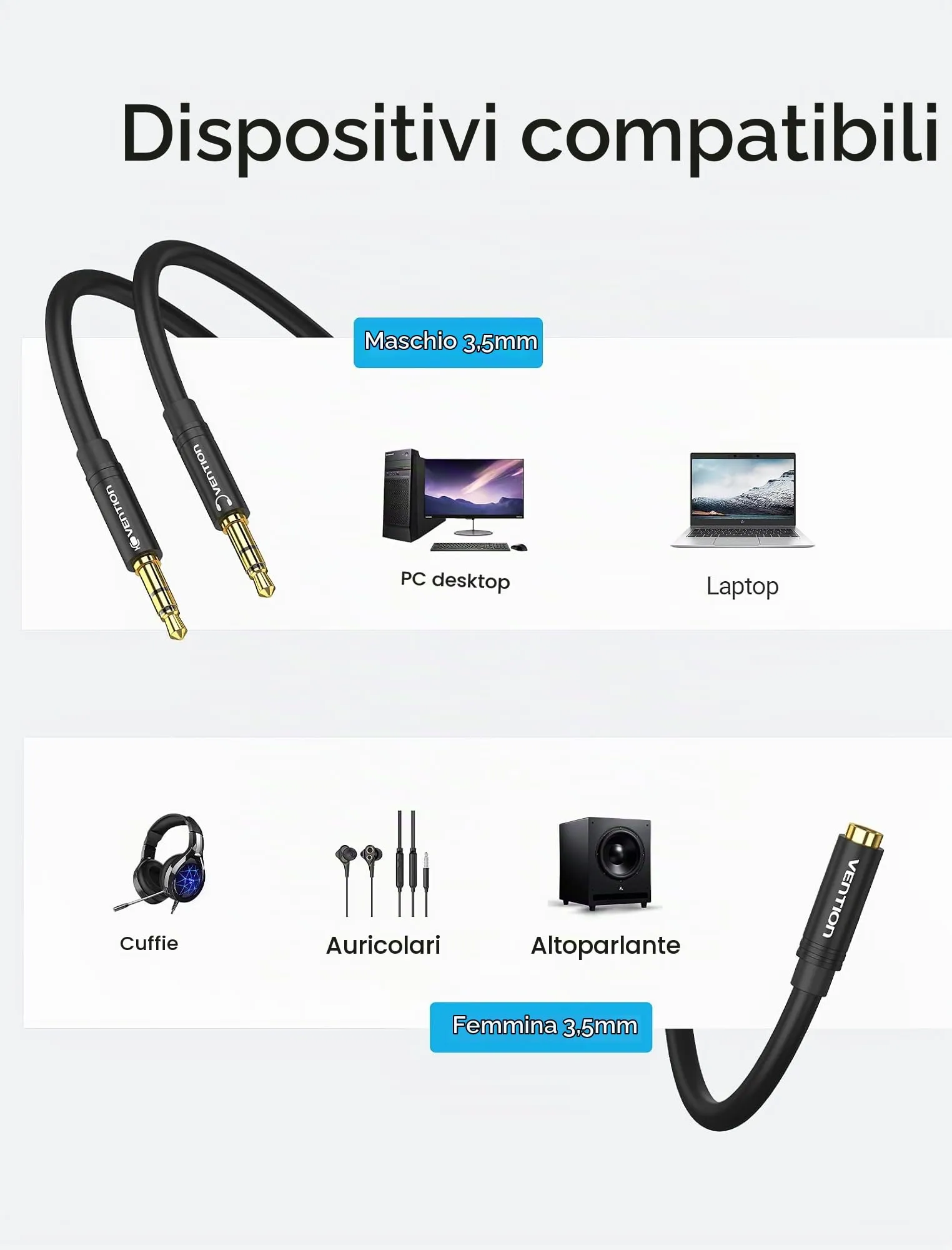 VENTION Sdoppiatore Cuffie Doppio Jack 3,5mm Maschio a Femmina Cavo Audio 2 in 1 con Microfono per Notebook, PC, PS4, Xbox (0,3m) - immagine 6