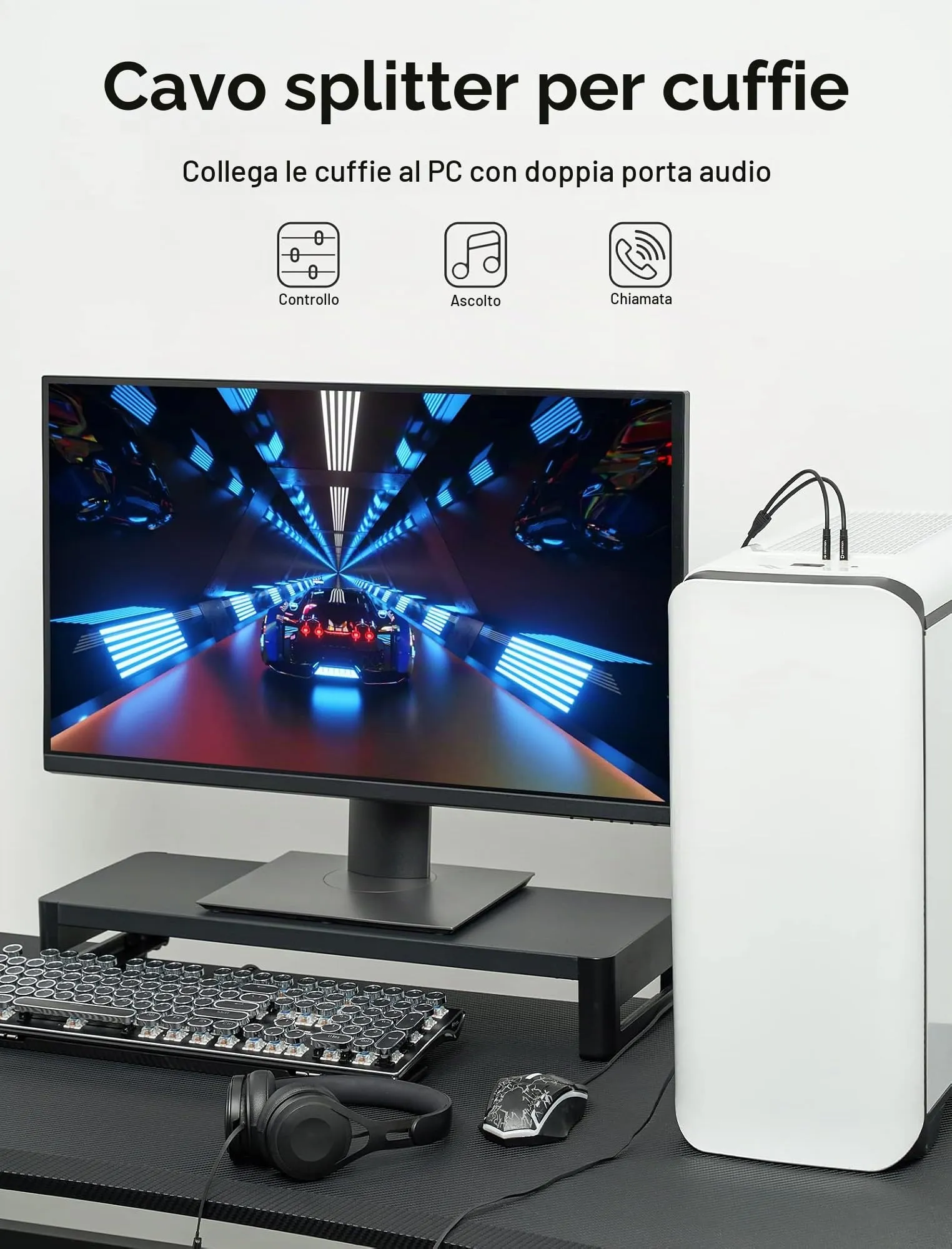 VENTION Sdoppiatore Cuffie Doppio Jack 3,5mm Maschio a Femmina Cavo Audio 2 in 1 con Microfono (1,5m) - immagine 3