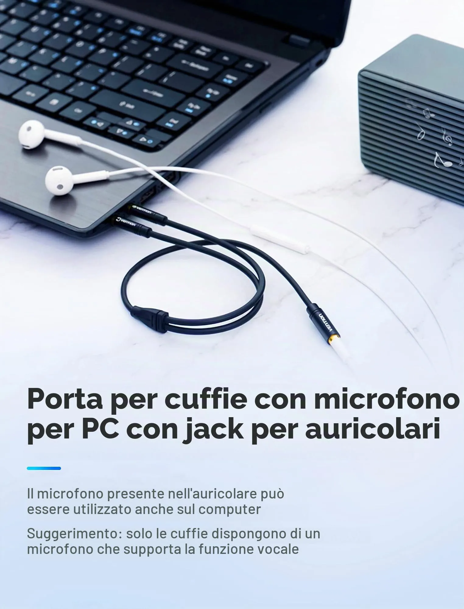 VENTION Sdoppiatore Cuffie Doppio Jack 3,5mm Maschio a Femmina Cavo Audio 2 in 1 con Microfono (1,5m) - immagine 4
