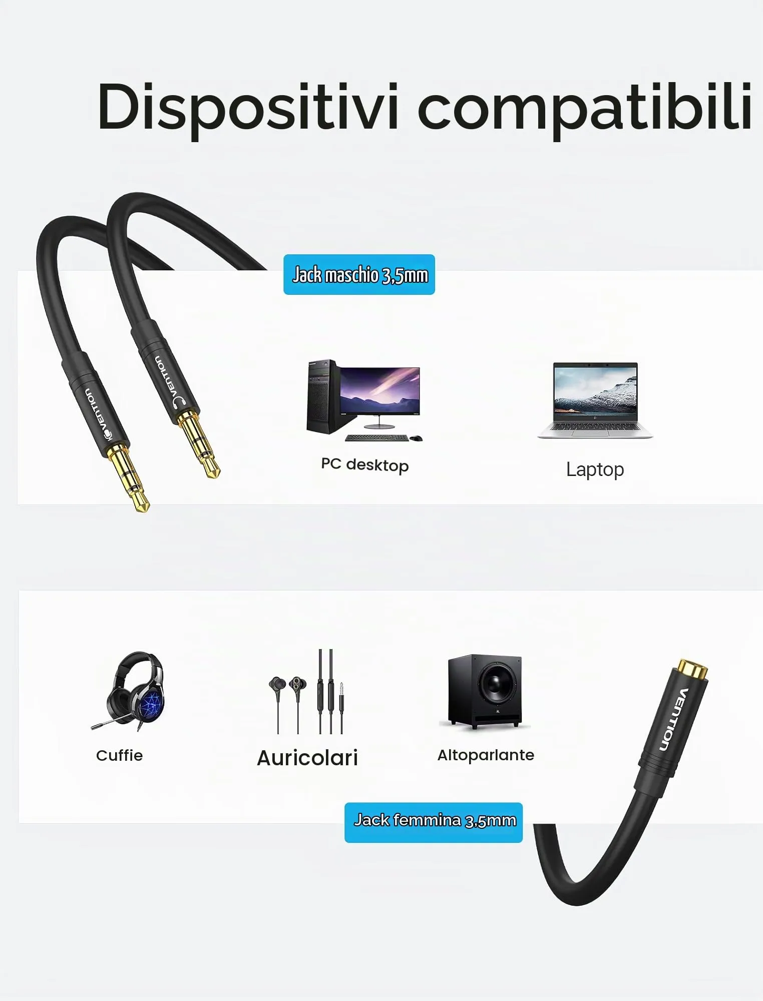 VENTION Sdoppiatore Cuffie Doppio Jack 3,5mm Maschio a Femmina Cavo Audio 2 in 1 con Microfono (1,5m) - immagine 6