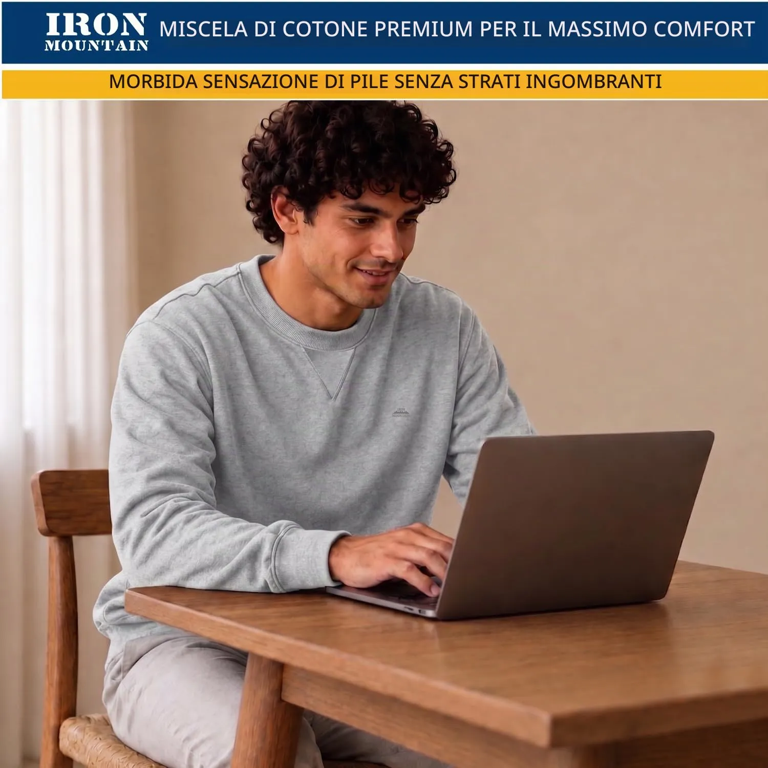 Iron Mountain Felpa Uomo Girocollo Fleece IMSWT205 - Grigio Chiaro, L - immagine 6
