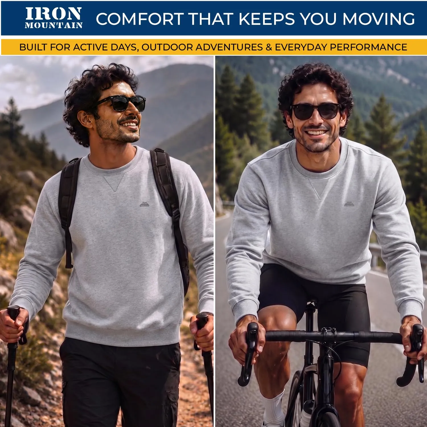 Iron Mountain Felpa Uomo Girocollo Fleece IMSWT205 - Grigio Chiaro, L - immagine 7