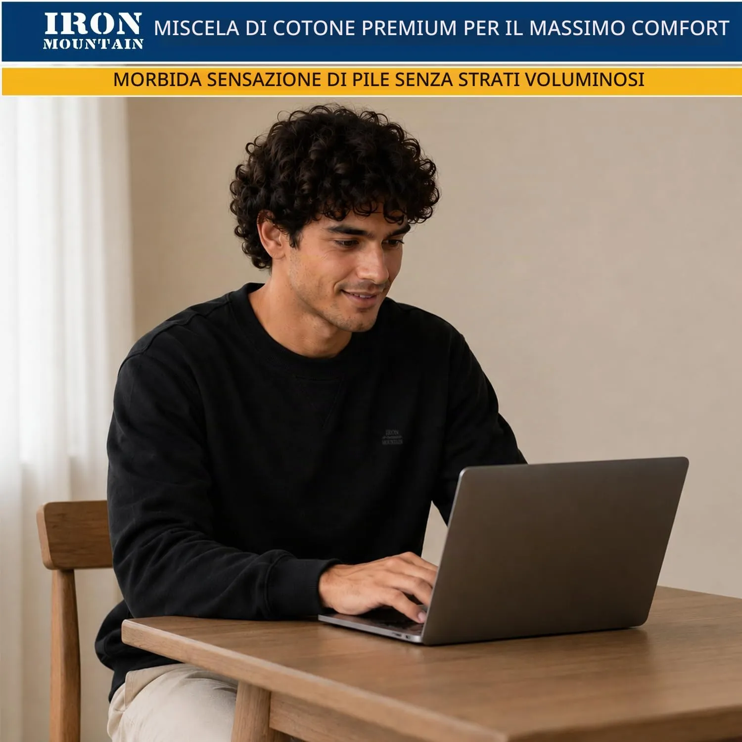 Iron Mountain Felpa Uomo Girocollo Fleece Nero XL - immagine 7