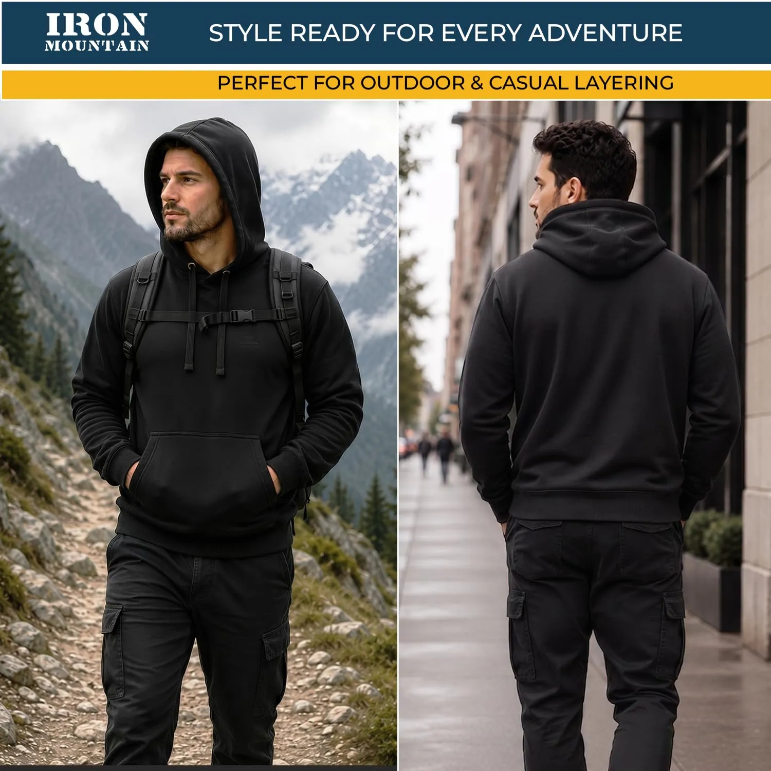 Iron Mountain Felpa Uomo con Cappuccio in Fleece, Nero, 3XL - immagine 8