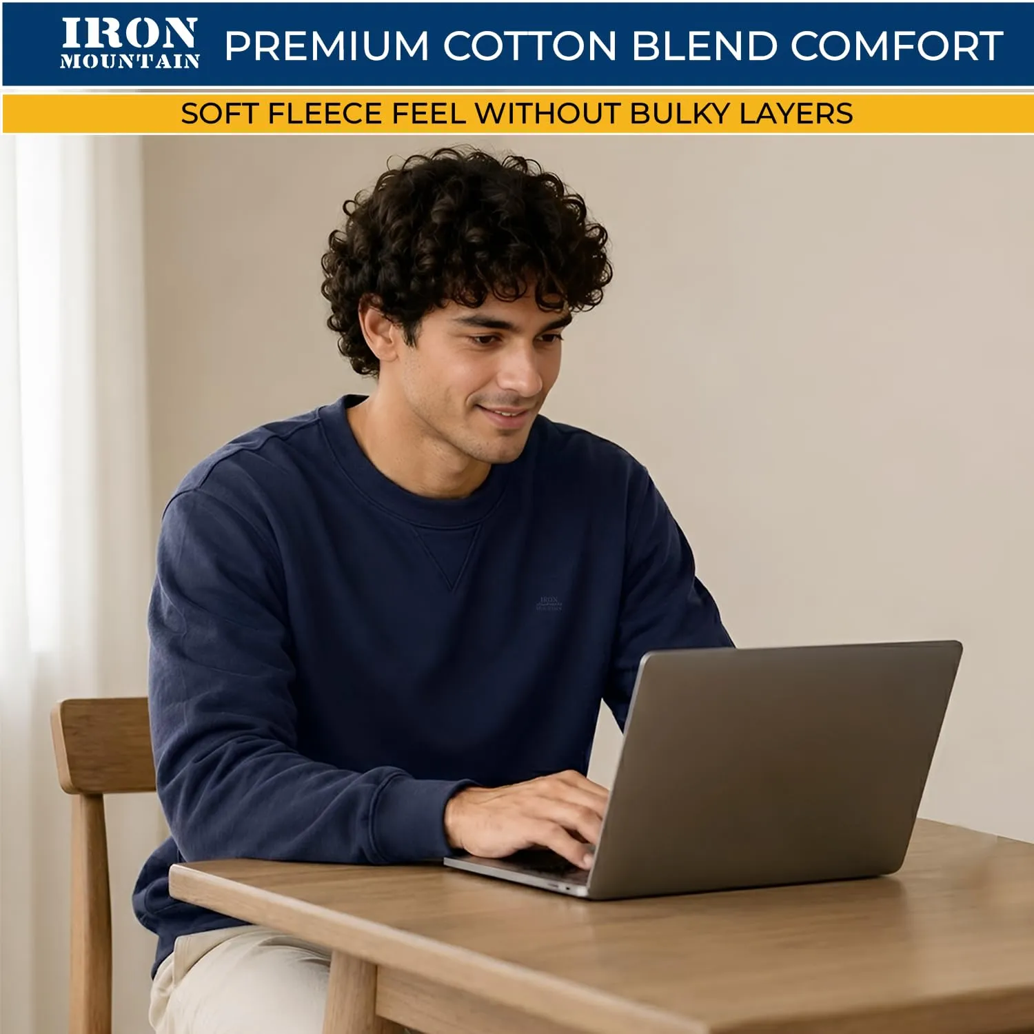 Iron Mountain Felpa Uomo Girocollo Fleece Blu Navy, 4XL - immagine 6