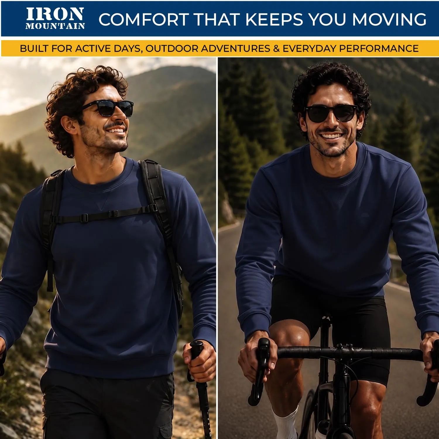 Iron Mountain Felpa Uomo Girocollo Fleece Blu Navy, 4XL - immagine 7