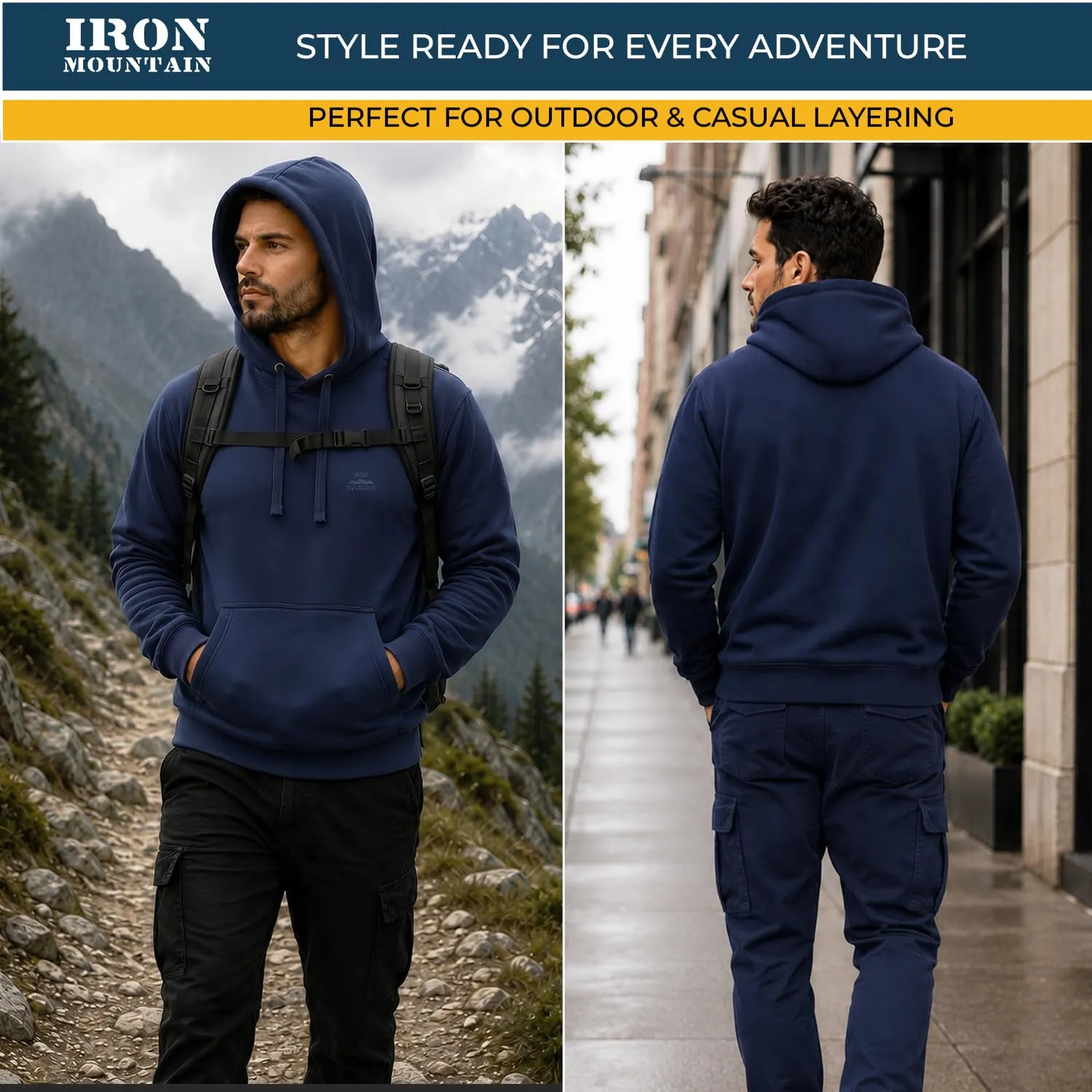 Iron Mountain Felpa Uomo con Cappuccio in Fleece, Blu Navy, 2XL - immagine 8