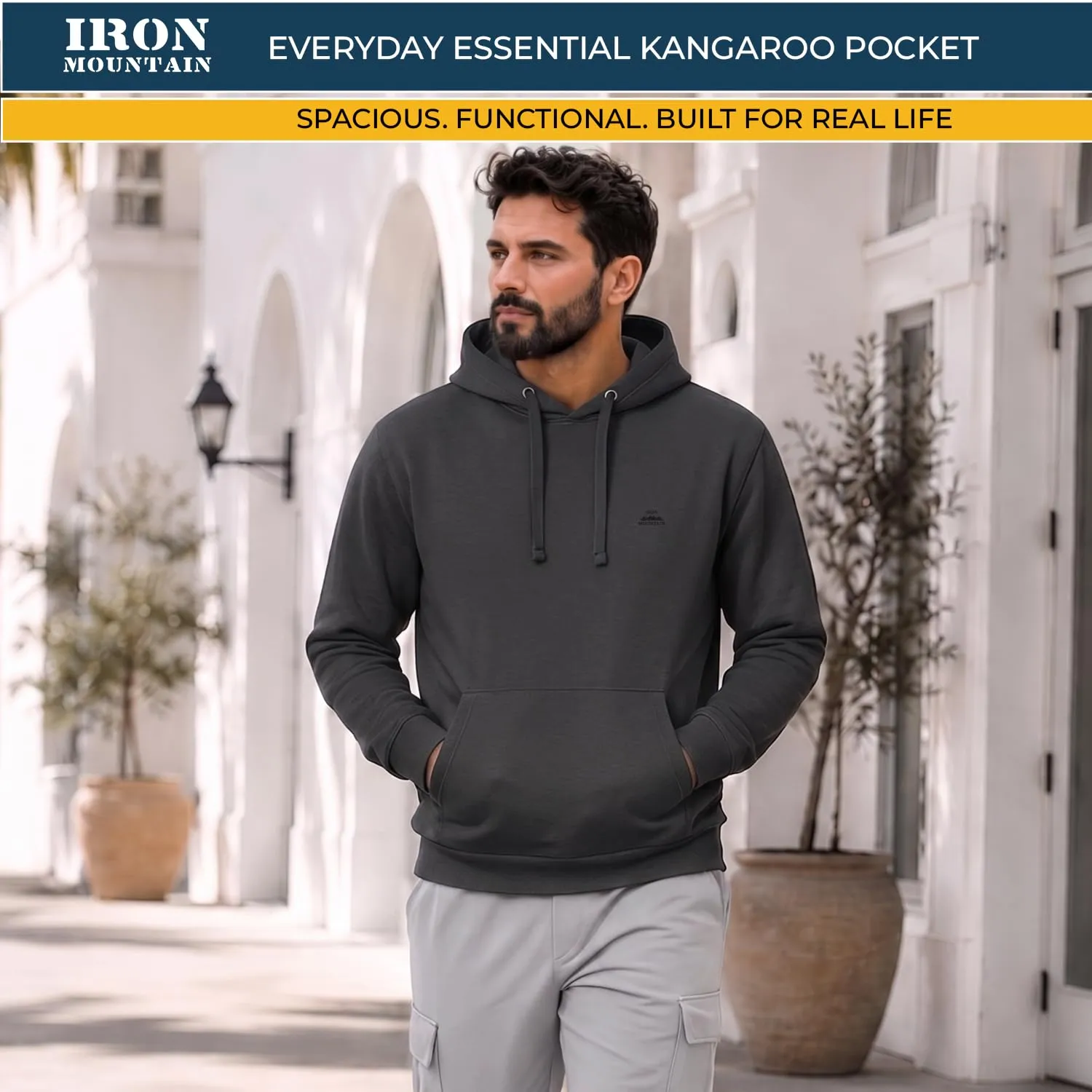 Iron Mountain Felpa Uomo con Cappuccio Fleece Carbone Mélange, 3XL - immagine 4