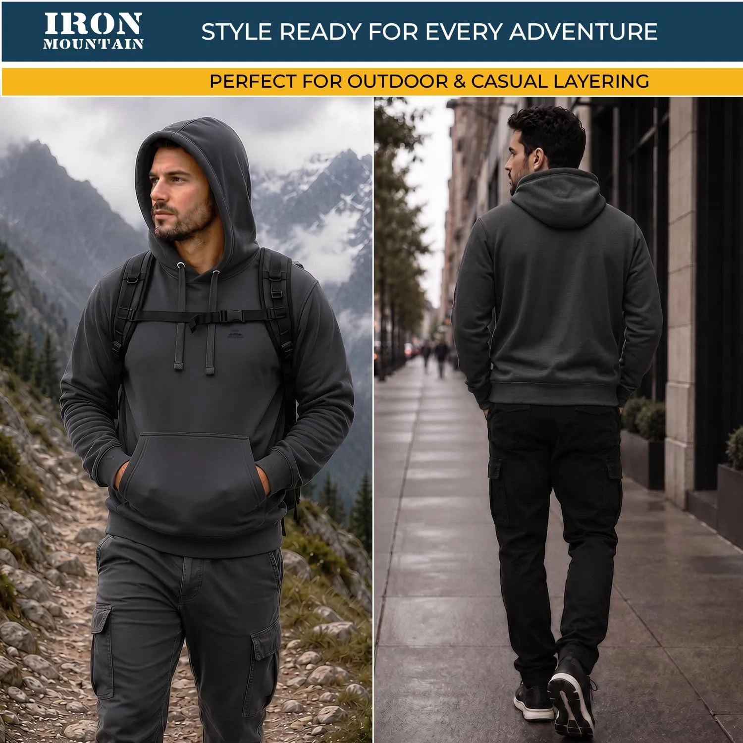 Iron Mountain Felpa Uomo con Cappuccio Fleece Carbone Mélange, 3XL - immagine 8