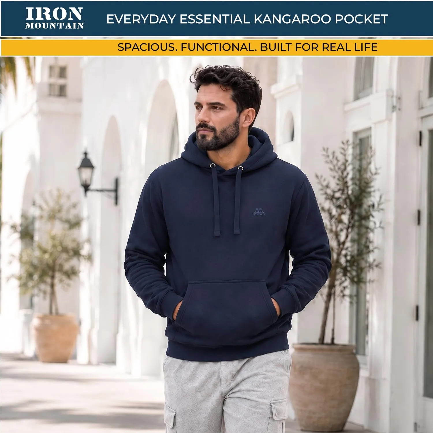 Iron Mountain Felpa Uomo con Cappuccio Fleece Blu Navy, 3XL - immagine 4