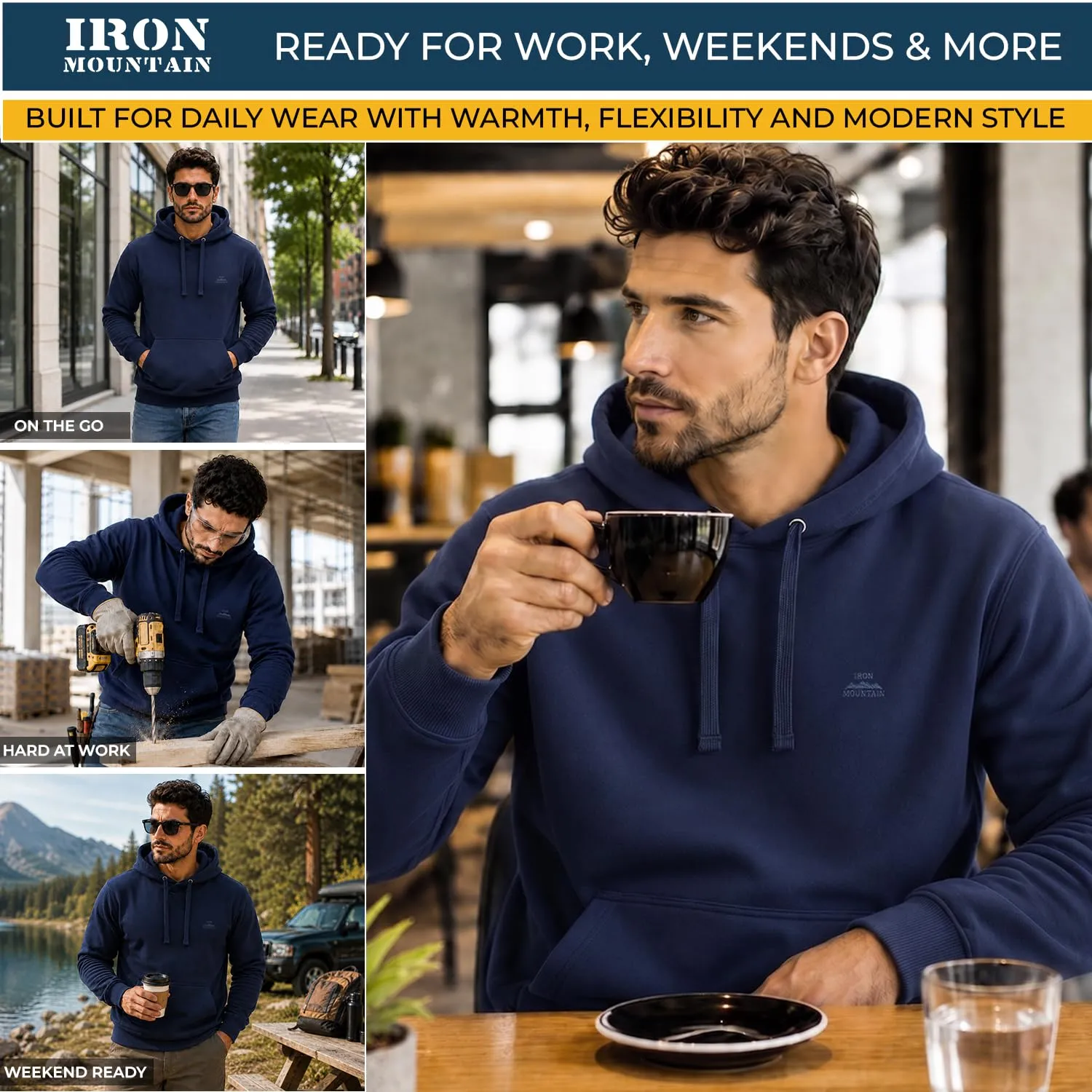 Iron Mountain Felpa Uomo con Cappuccio Fleece Blu Navy, 4XL - immagine 7
