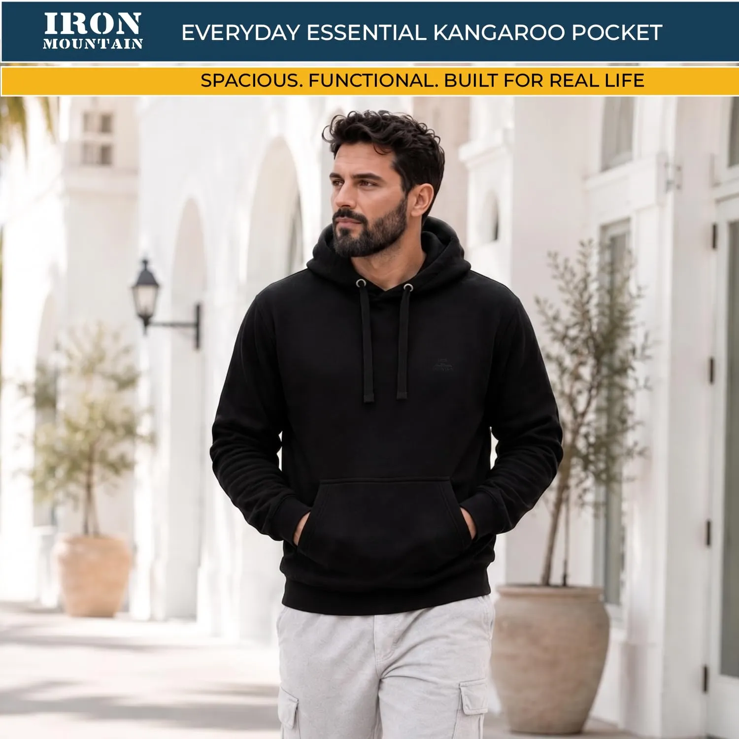 Iron Mountain Felpa Uomo con Cappuccio in Fleece Nero, M - immagine 4