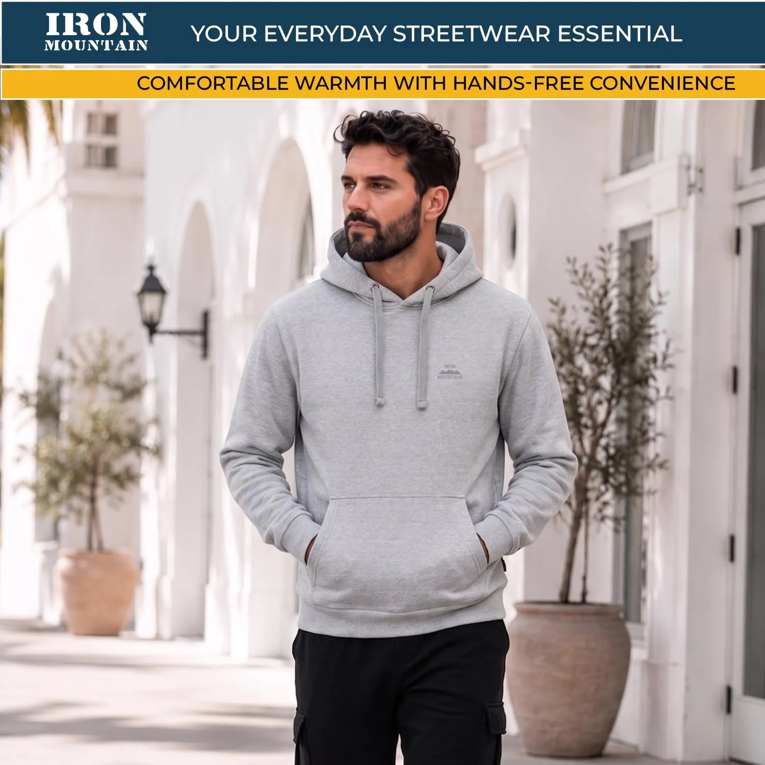 Iron Mountain Felpa Uomo con Cappuccio Fleece IMSWT203, Grigio Chiaro, 4XL - immagine 4