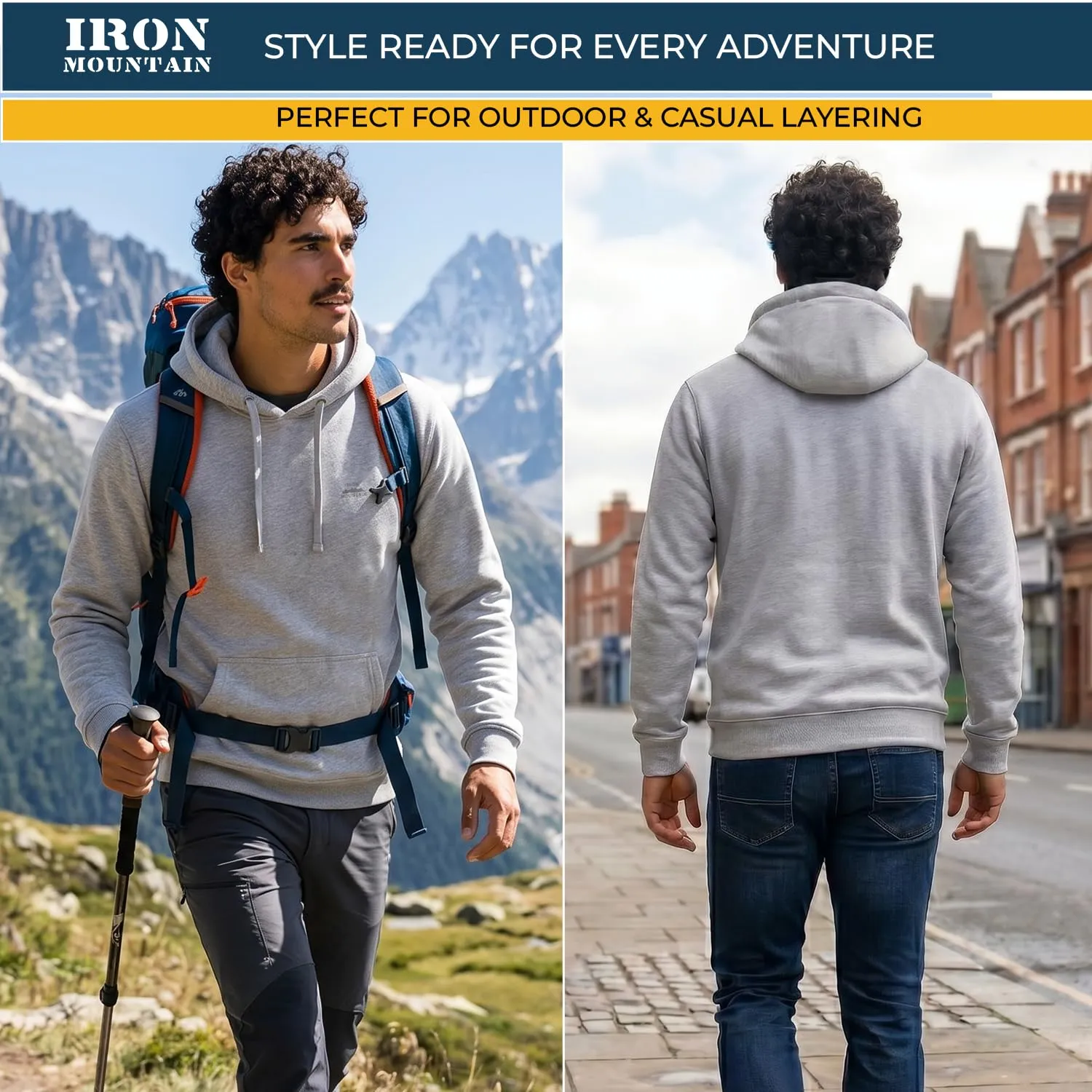 Iron Mountain Felpa con Cappuccio Fleece Uomo IMSWT203 - Grigio Chiaro, L - immagine 8