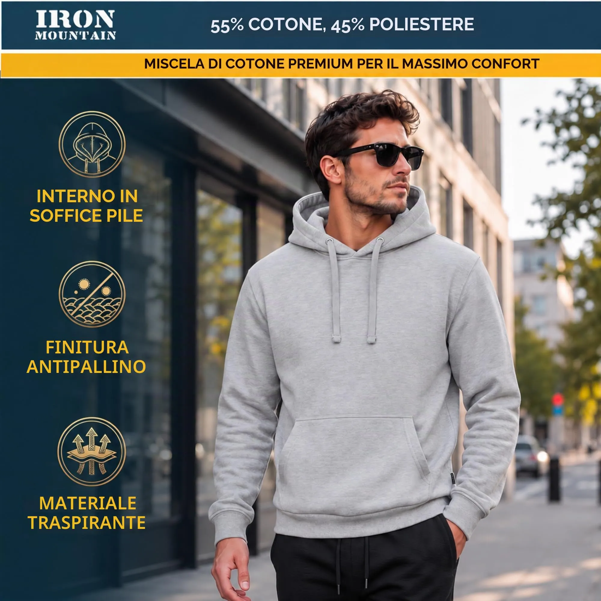 Iron Mountain Felpa con Cappuccio in Fleece per Uomo, Grigio Chiaro, XXL - immagine 5
