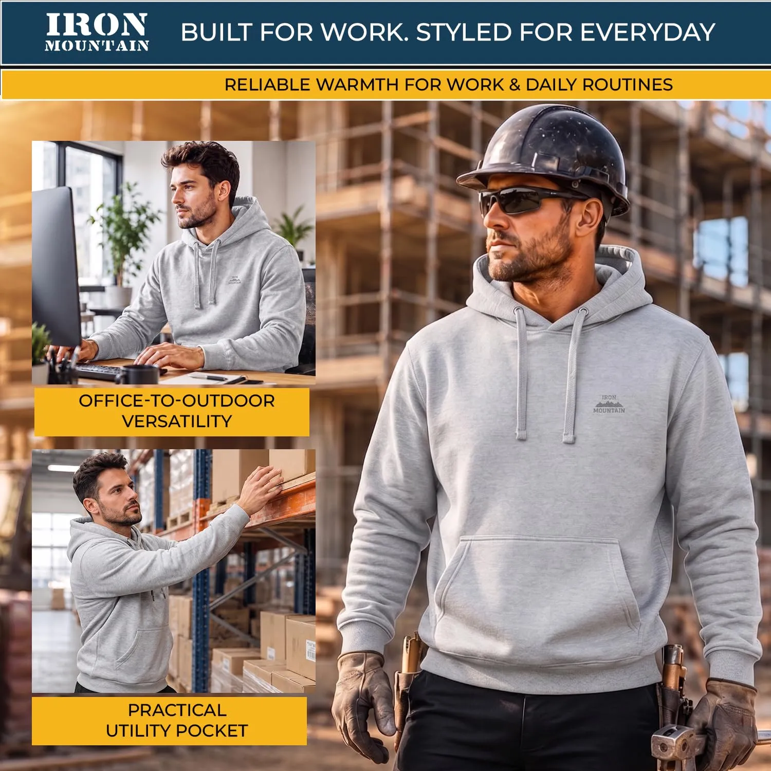 Iron Mountain Felpa con Cappuccio in Fleece per Uomo, Grigio Chiaro, XXL - immagine 7
