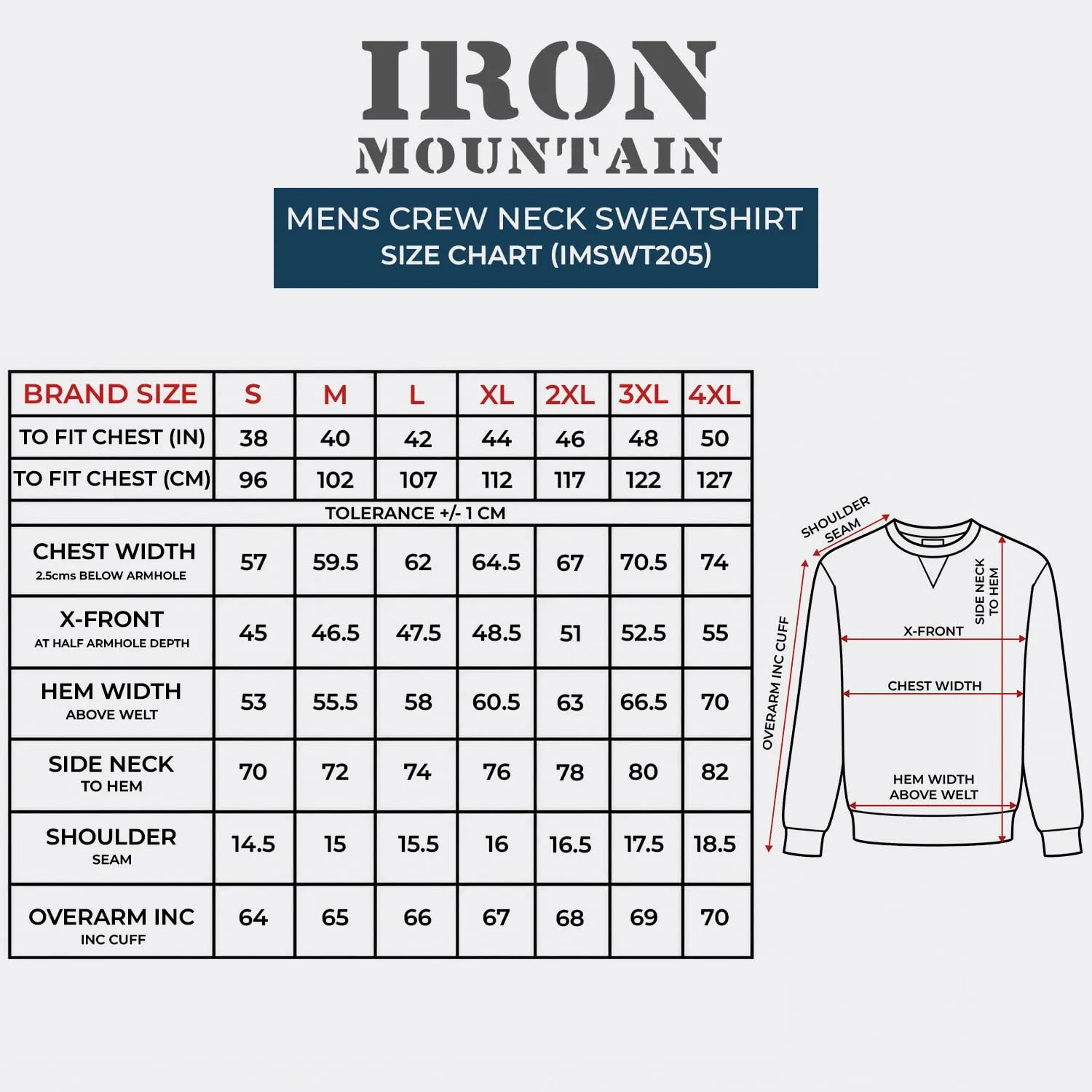 Iron Mountain Felpa Uomo Girocollo Fleece Grigio Chiaro, XXL - immagine 4