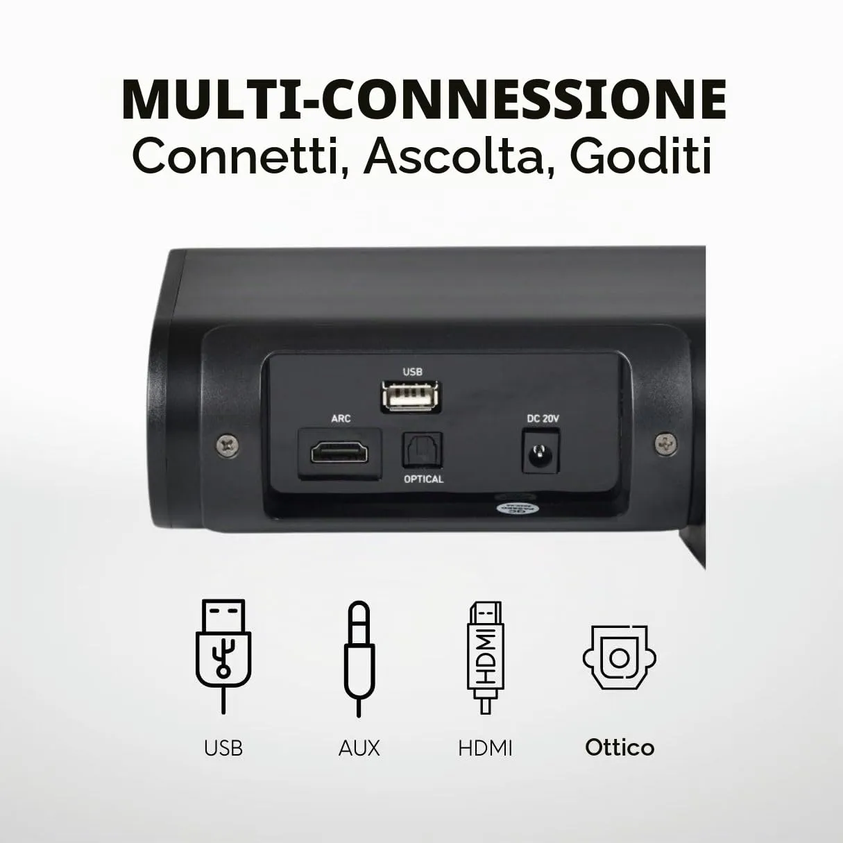 SALORA SBO680 Soundbar con Subwoofer, Sistema Audio 2.1, Bluetooth, HDMI, AUX, Nero - immagine 3