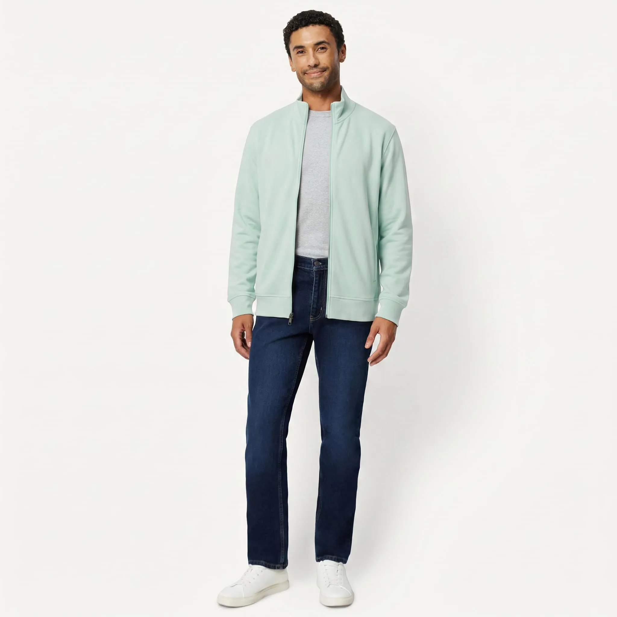 Amazon Essentials Felpa da Uomo in Leggero Misto Cotone con Zip Integrale e Collo Alto, Verde Menta, XS - immagine 5