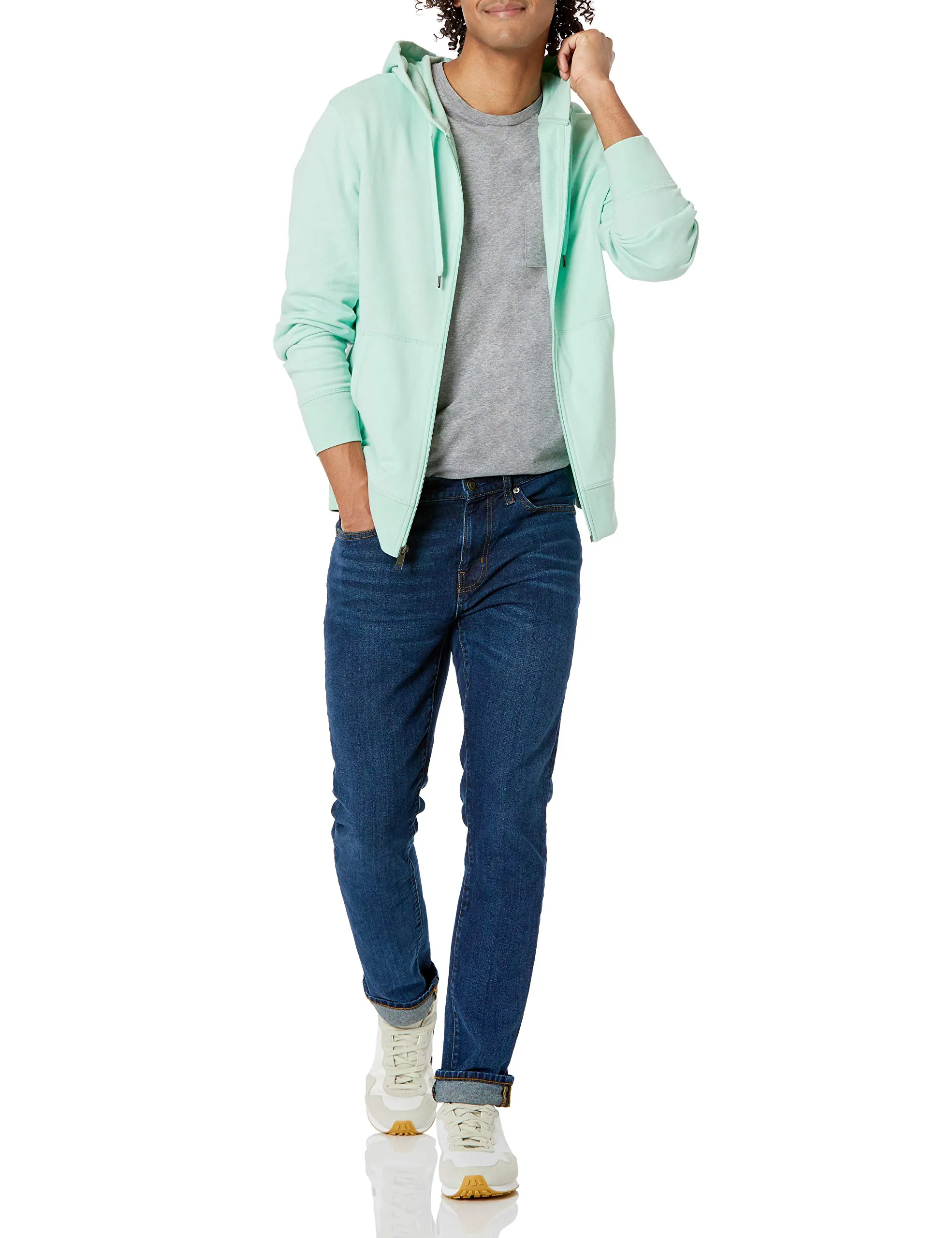 Amazon Essentials Giacca Leggera con Cappuccio e Zip Integrale Uomo, Verde Menta, L - immagine 4