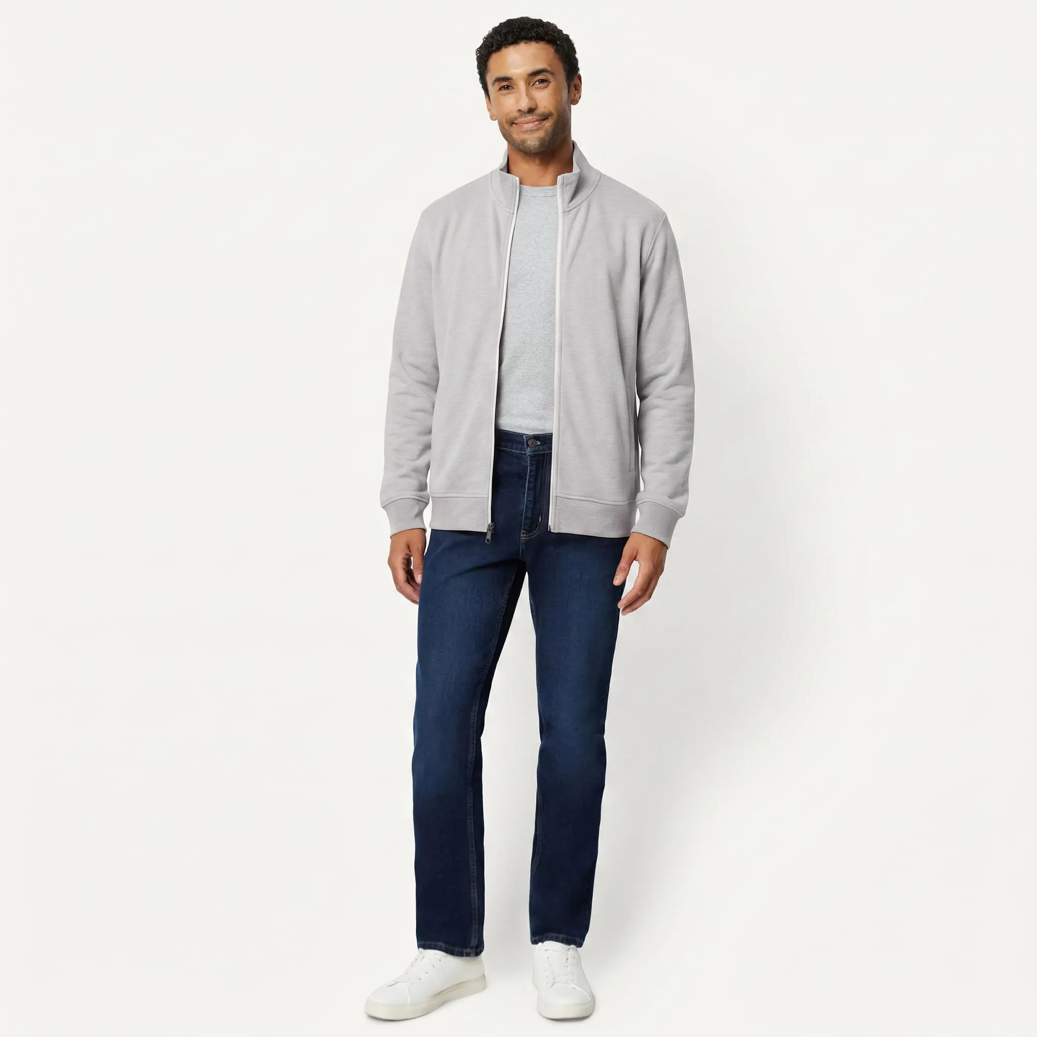 Amazon Essentials Felpa da Uomo in Misto Cotone con Zip Integrale e Collo Alto, Grigio Chiaro Puntinato, L - immagine 5