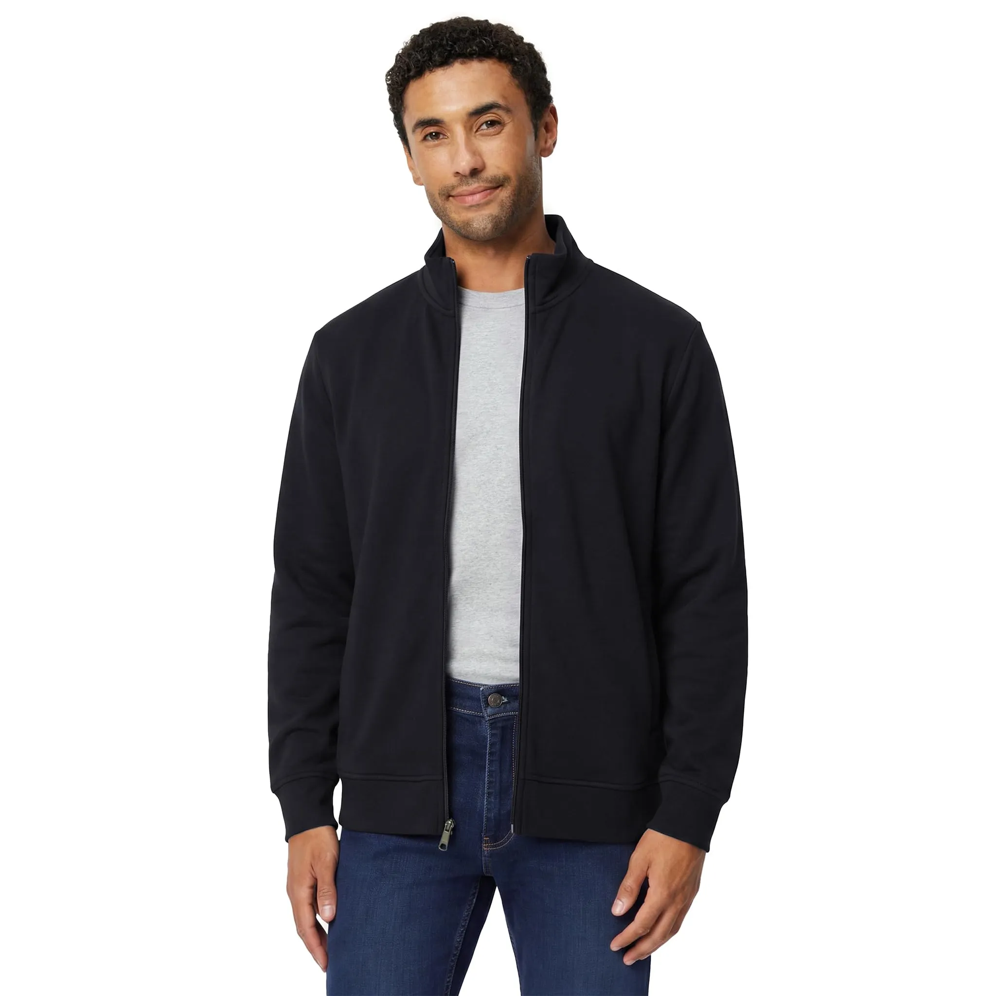 Amazon Essentials Felpa da Uomo in Misto Cotone con Zip Integrale e Collo Alto, Nero, XS - immagine 1