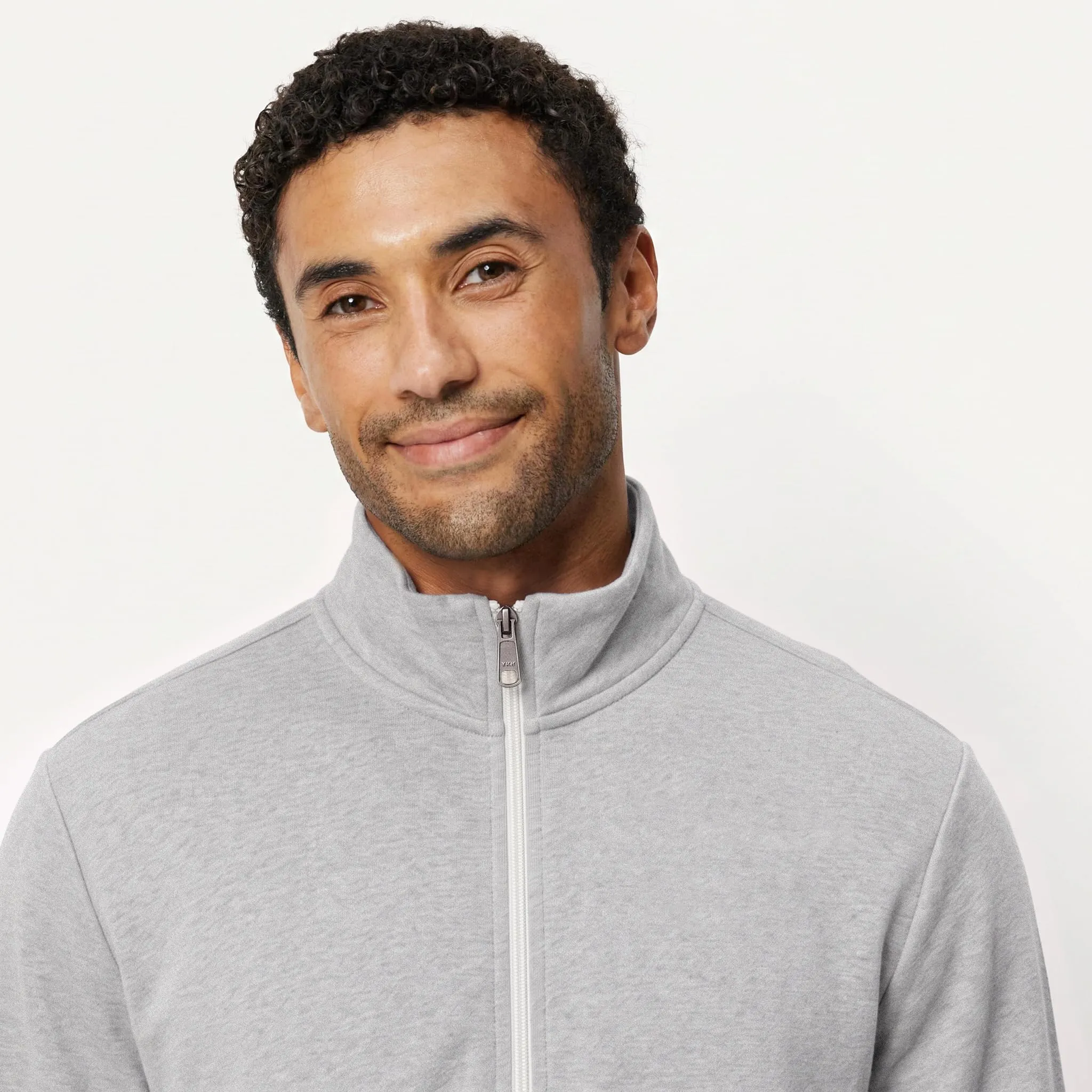 Amazon Essentials Felpa da Uomo in Misto Cotone con Zip Integrale e Collo Alto, Grigio Chiaro Puntinato, XL - immagine 4