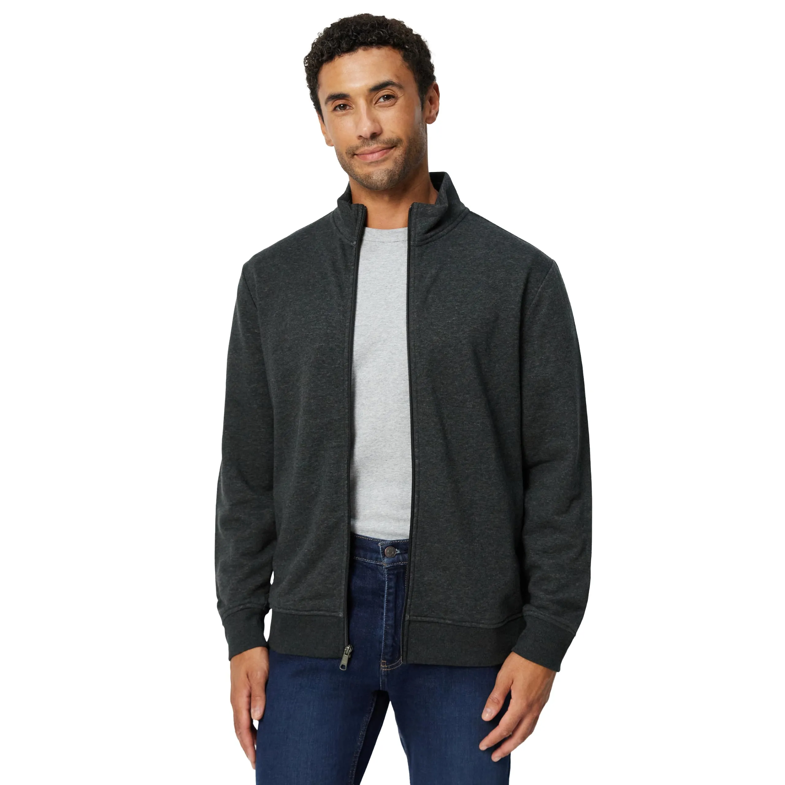 Amazon Essentials Felpa da Uomo in Misto Cotone con Zip Integrale e Collo Alto, Carbone Puntinato, S - immagine 1