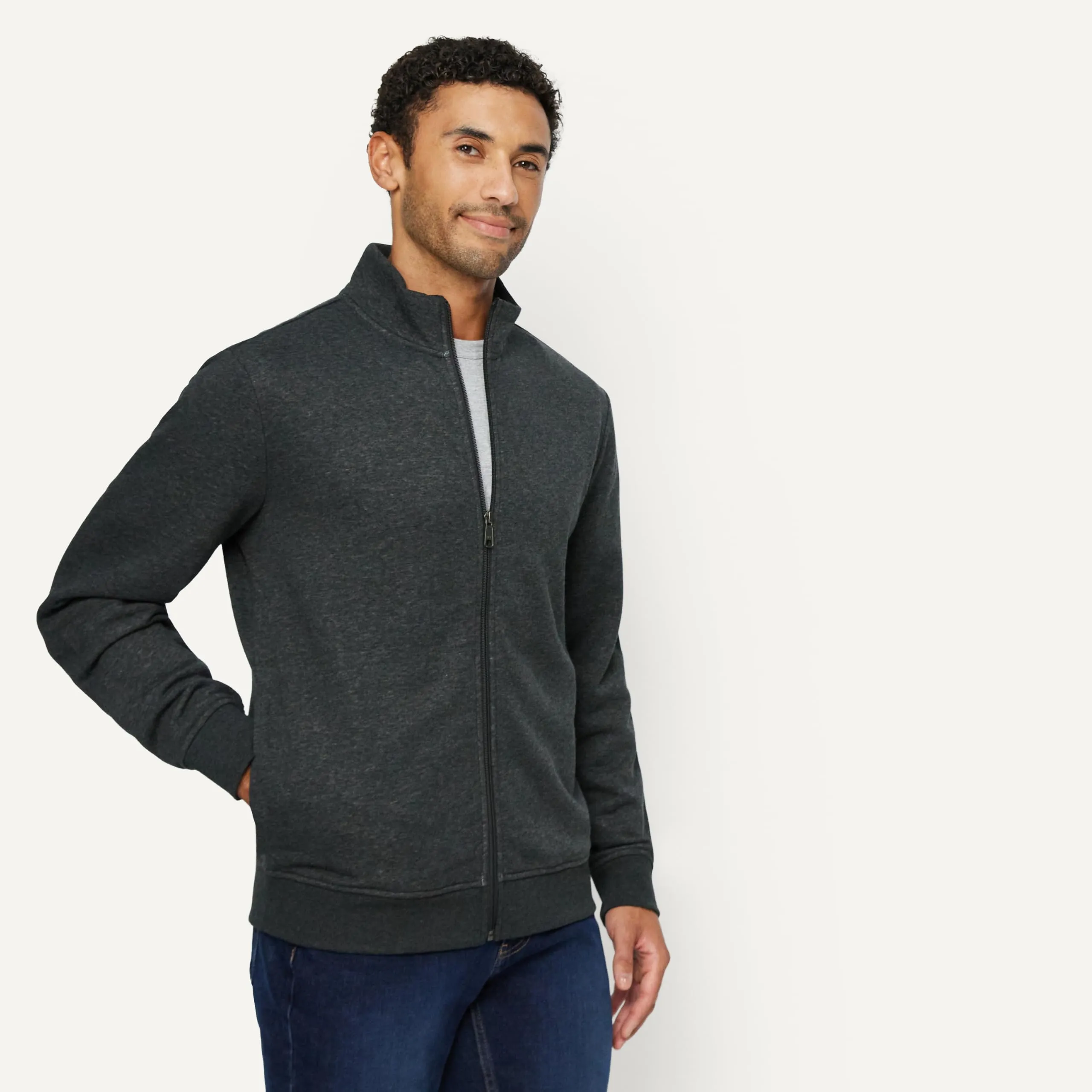 Amazon Essentials Felpa da Uomo in Misto Cotone con Zip Integrale e Collo Alto, Carbone Puntinato, XXL - immagine 2
