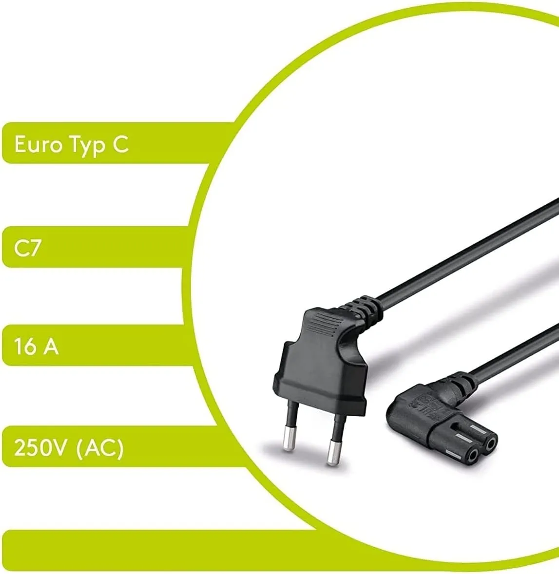 CABLEPELADO Cavo di alimentazione IEC-320 C7 a gomito, 0,75 mm², nero, 1 m - immagine 6