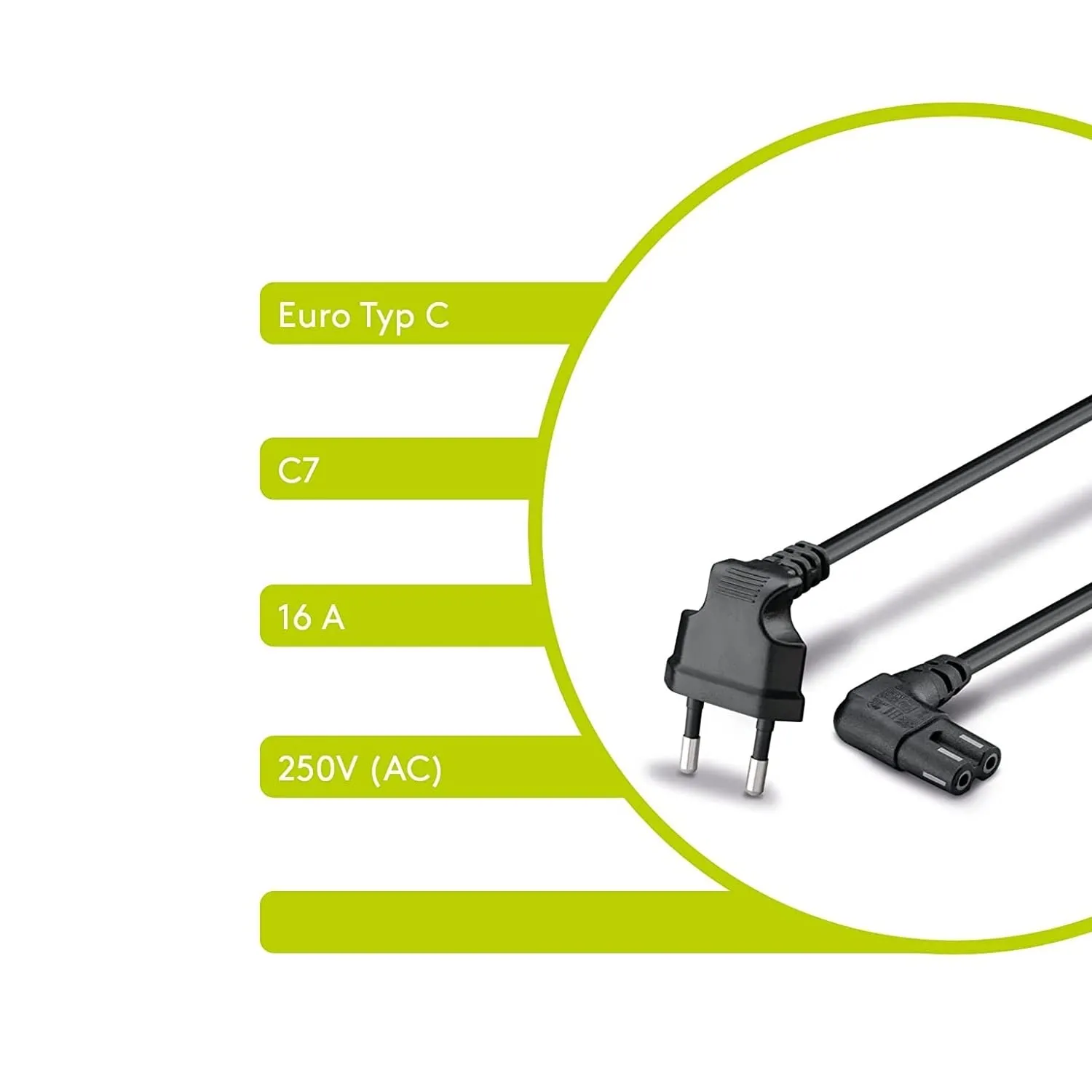 CABLEPELADO Cavo di Alimentazione IEC-320 a Gomito C7, 0,75 mm², Nero, 50 cm - immagine 5