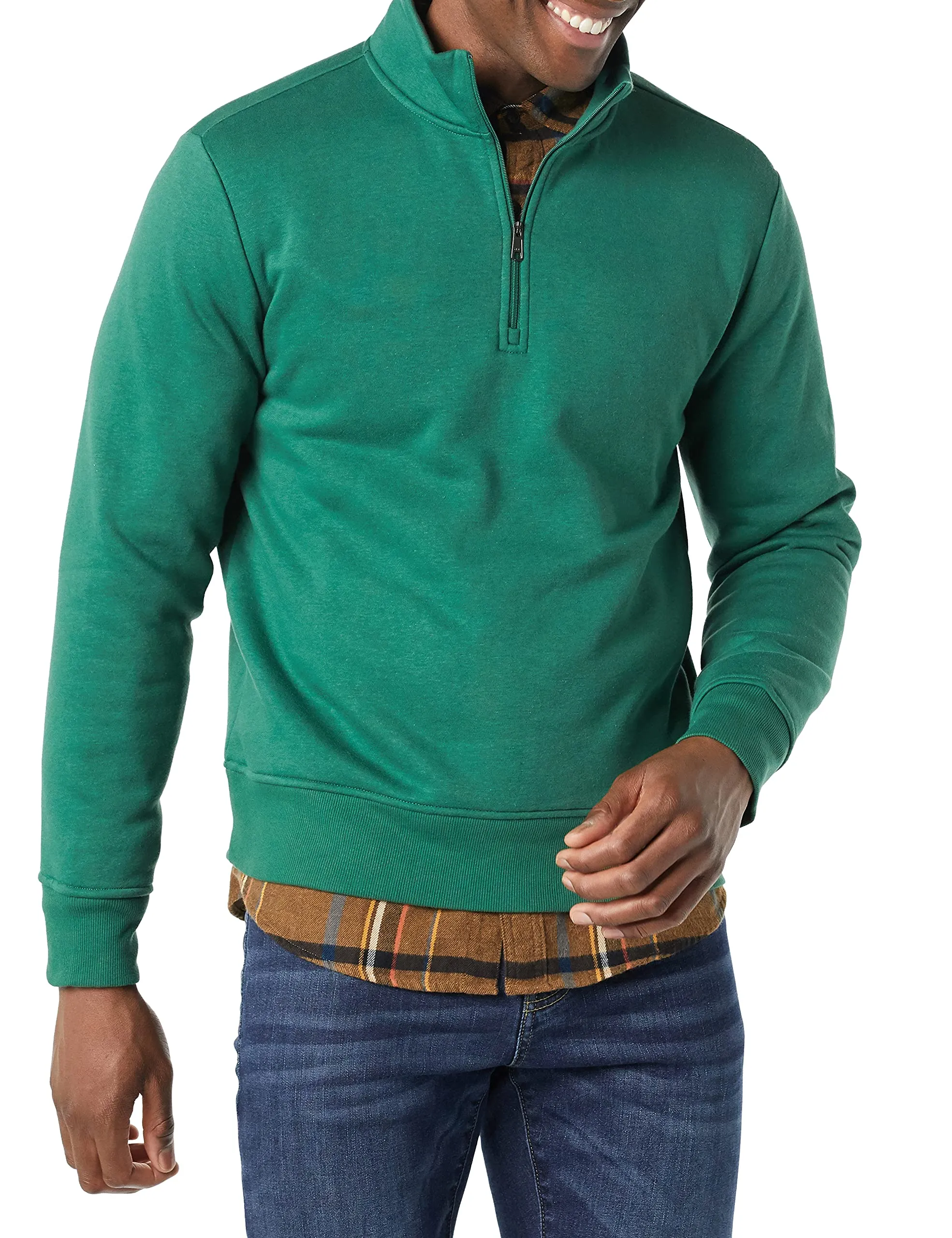 Amazon Essentials Felpa in Pile con Zip Corta Uomo, Verde, S - immagine 1