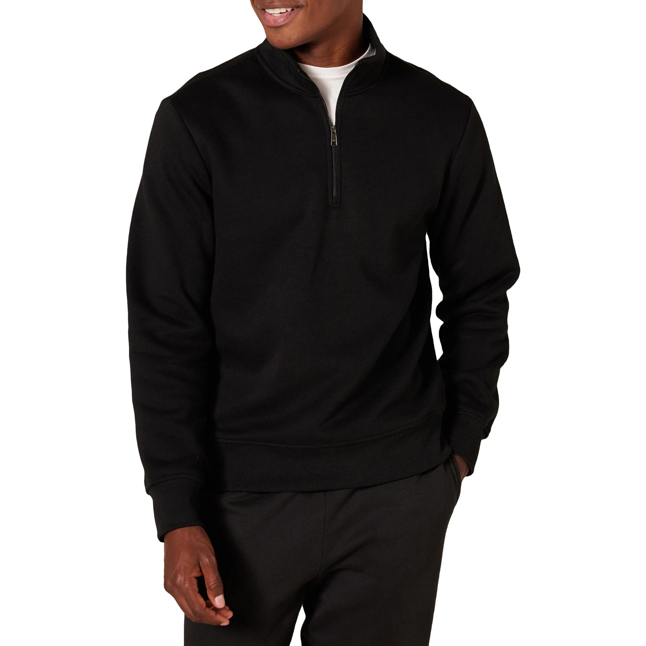 Amazon Essentials Felpa in Pile con Zip Corta Uomo, Nero, S - immagine 1