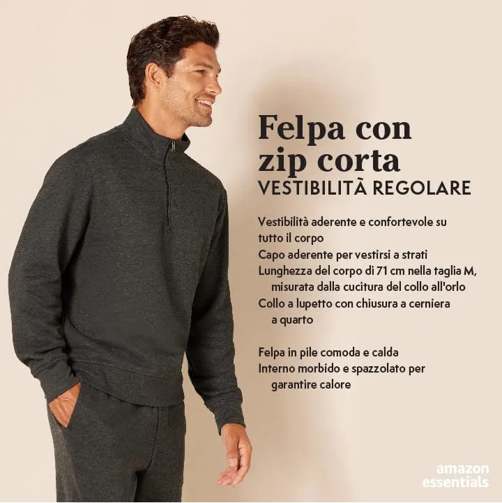 Amazon Essentials Felpa in Pile con Zip Corta Uomo, Nero, S - immagine 2