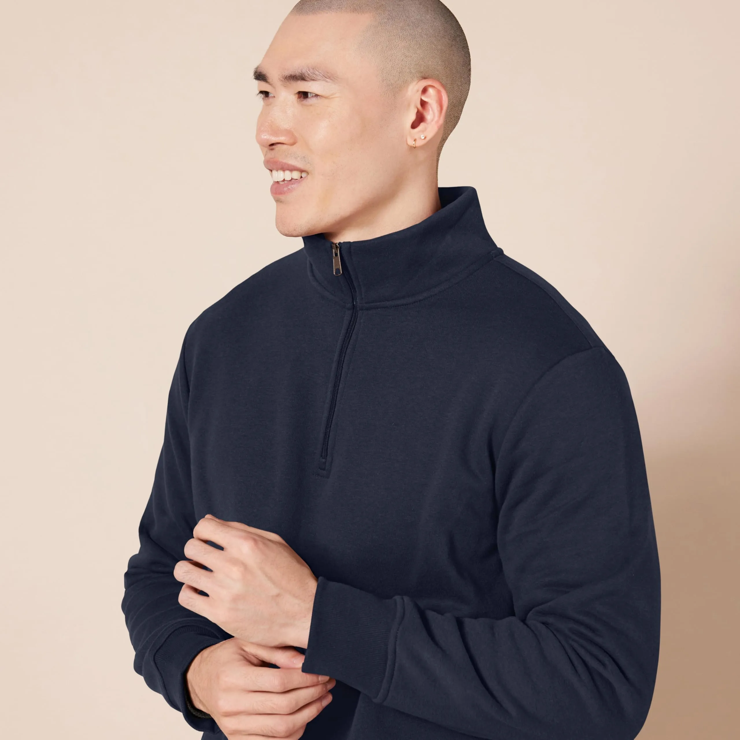 Amazon Essentials Felpa in Pile a Maniche Lunghe con Zip Corta Uomo, Blu Marino, S - immagine 4