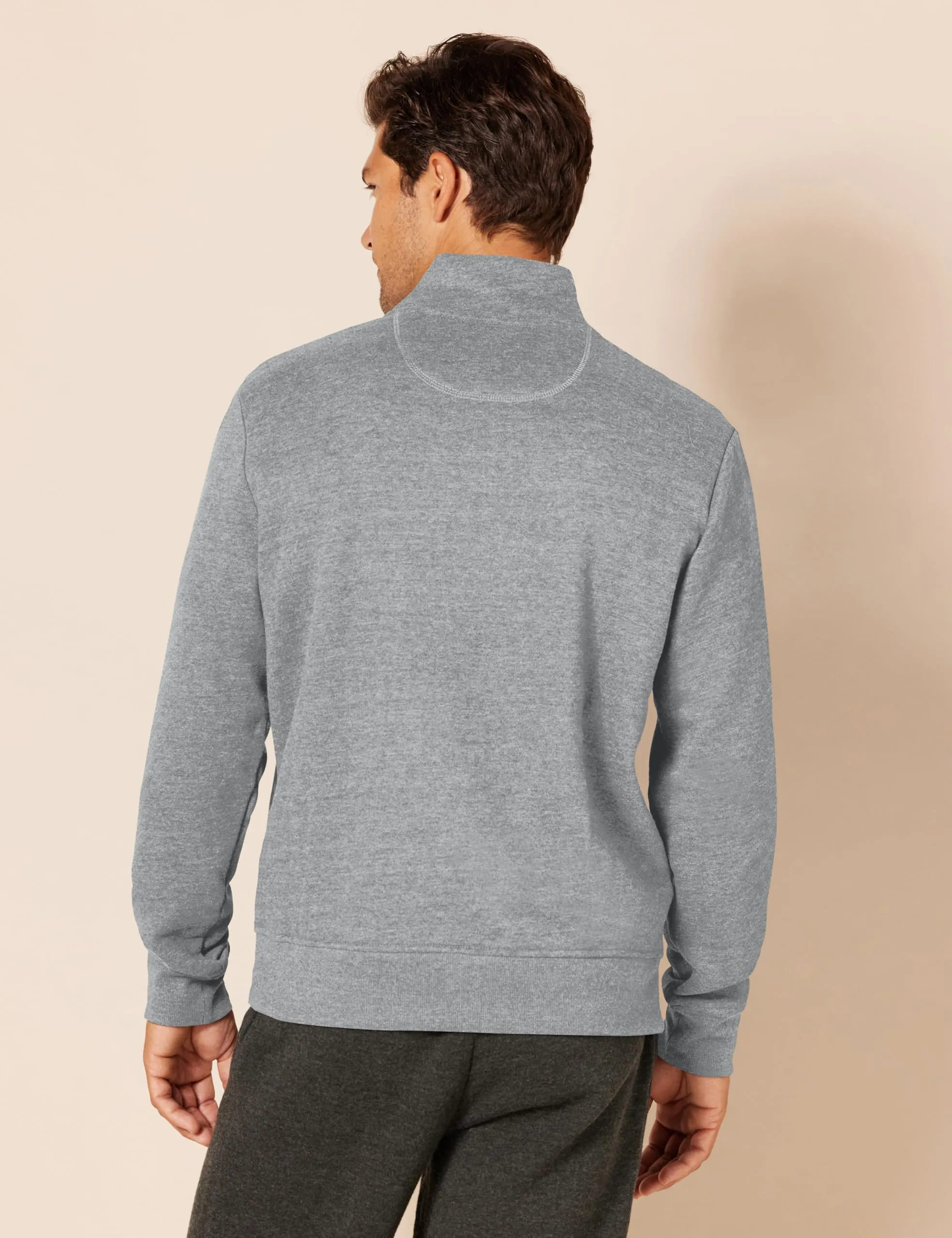 Amazon Essentials Felpa in Pile a Maniche Lunghe con Zip Corta Uomo, Grigio Medio Puntinato, M - immagine 3