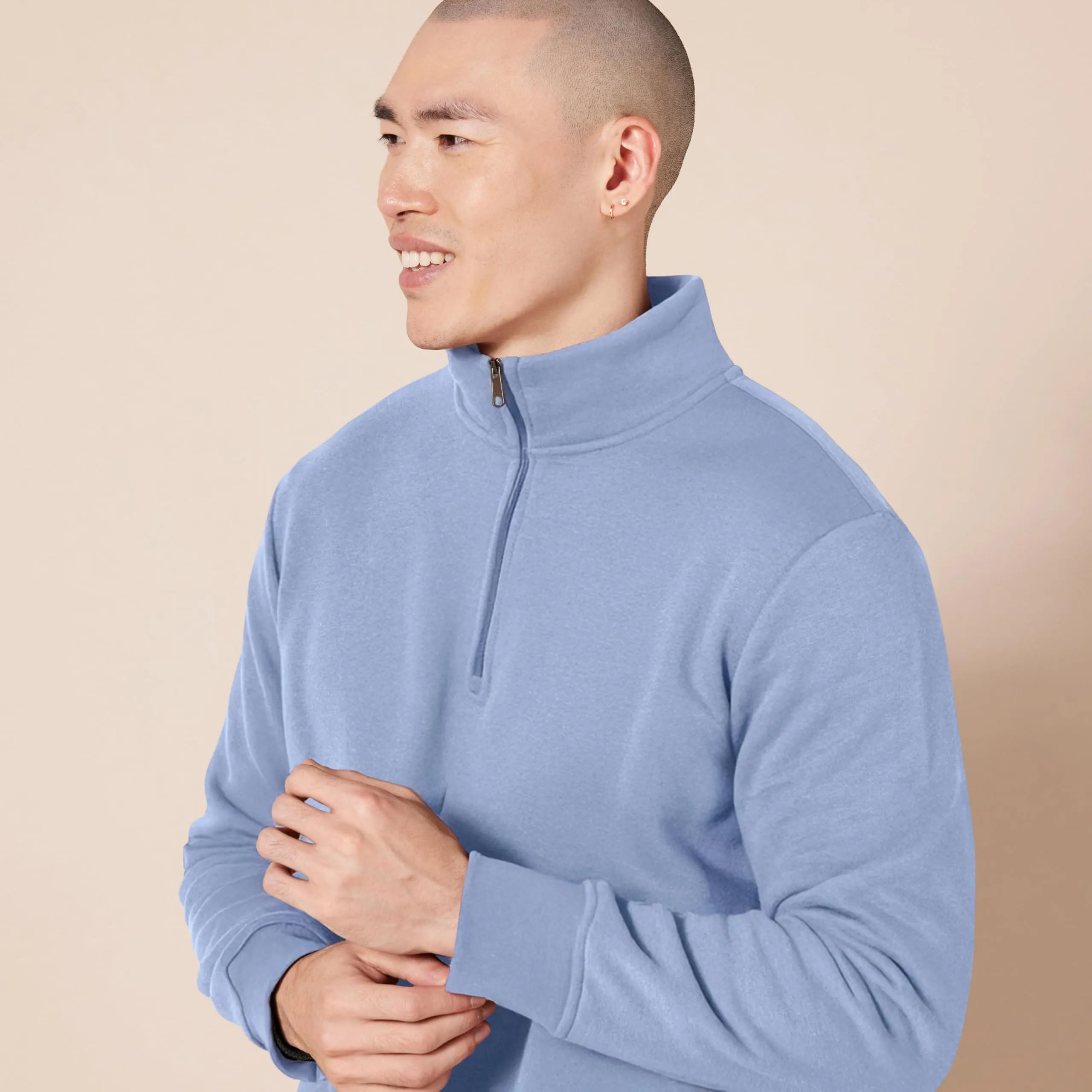 Amazon Essentials Felpa in Pile a Maniche Lunghe con Zip Corta Uomo, Blu Ardesia, XS - immagine 4