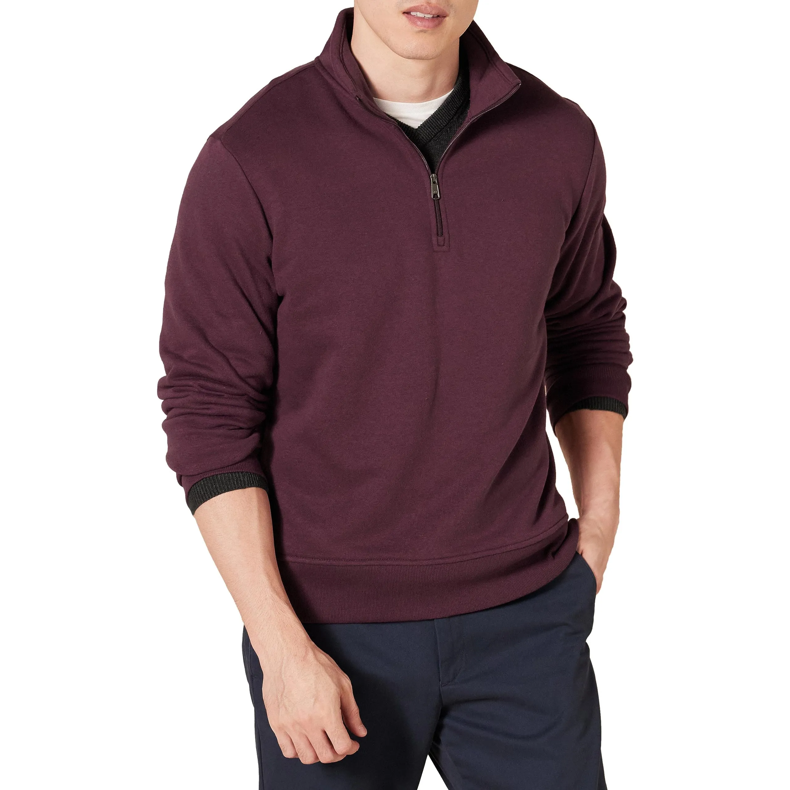 Amazon Essentials Felpa in Pile con Zip Corta Uomo, Bordeaux, M - immagine 1