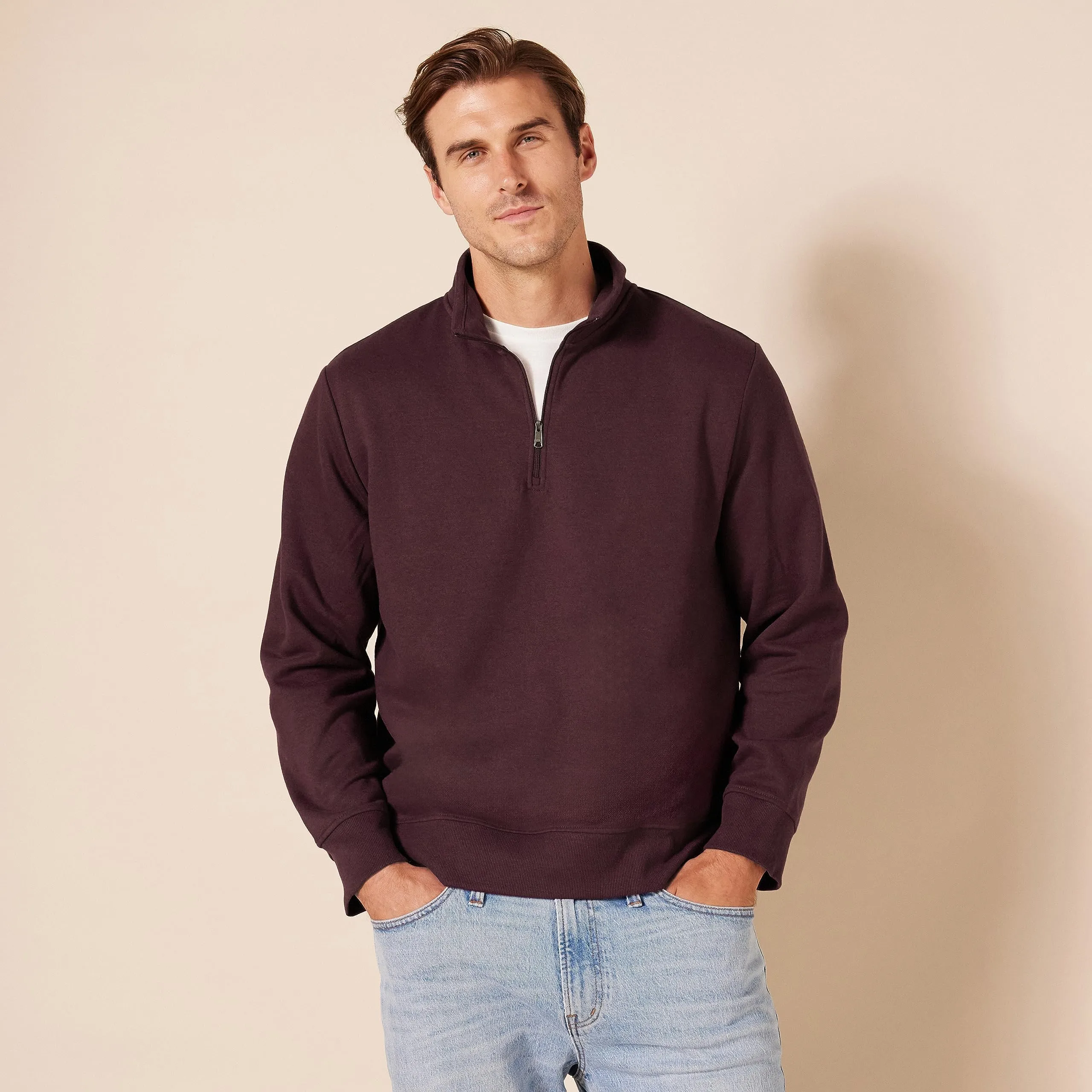 Amazon Essentials Felpa in Pile con Zip Corta Uomo, Bordeaux, M - immagine 6